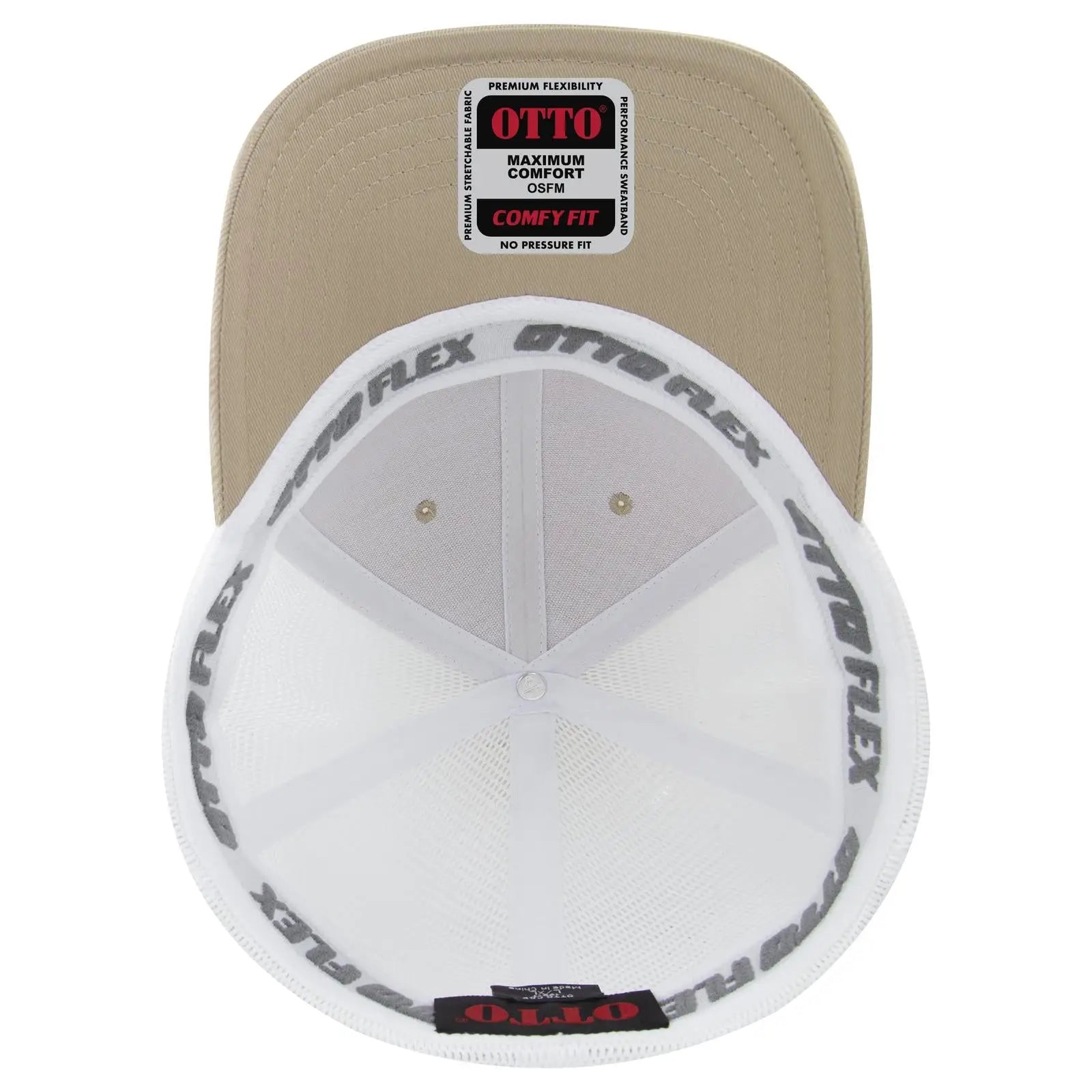 OTTO 135-1 ’OTTO Flex’ Fitted 6 Panel Low Profile Mesh Back Trucker Cap - Kha/Wht