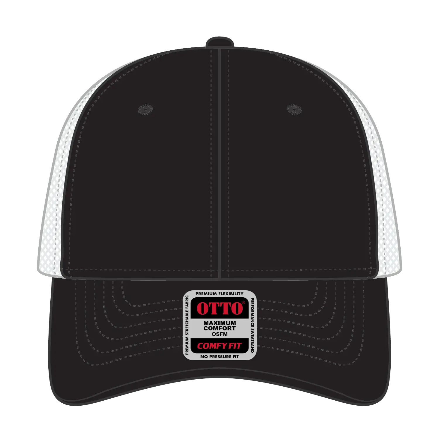 OTTO 135-1 ’OTTO Flex’ Fitted 6 Panel Low Profile Mesh Back Trucker Cap - Blk/Wht - Blk/Wht / 7 3/8’’ - 7 5/8’’