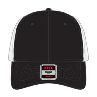 OTTO 135-1 ’OTTO Flex’ Fitted 6 Panel Low Profile Mesh Back Trucker Cap - Blk/Wht - Blk/Wht / 7 3/8’’ - 7 5/8’’