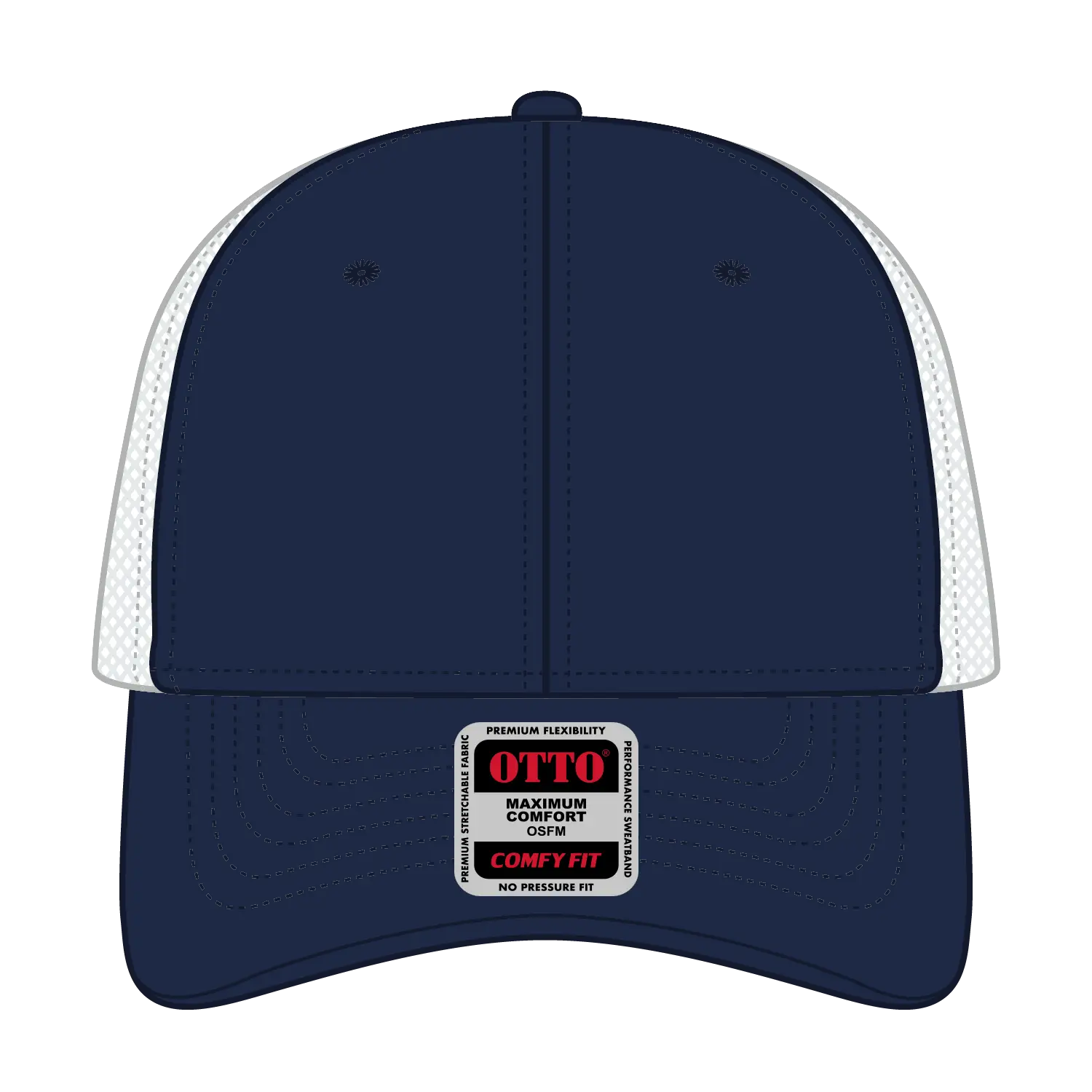 OTTO 135-1 ’OTTO Flex’ Fitted 6 Panel Low Profile Mesh Back Trucker Cap - Nvy/Wht - Nvy/Wht / 7 3/8’’ - 7 5/8’’