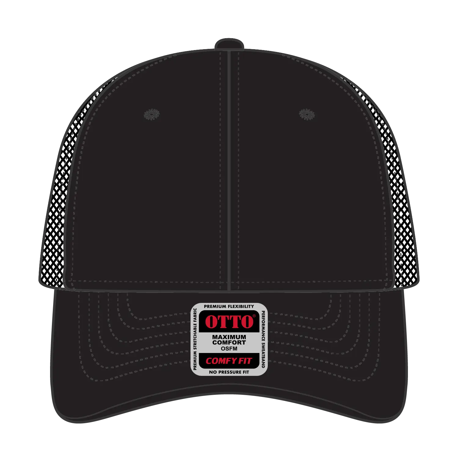 OTTO 135-1 ’OTTO Flex’ Fitted 6 Panel Low Profile Mesh Back Trucker Cap - Black - Black / 7 3/8’’ - 7 5/8’’