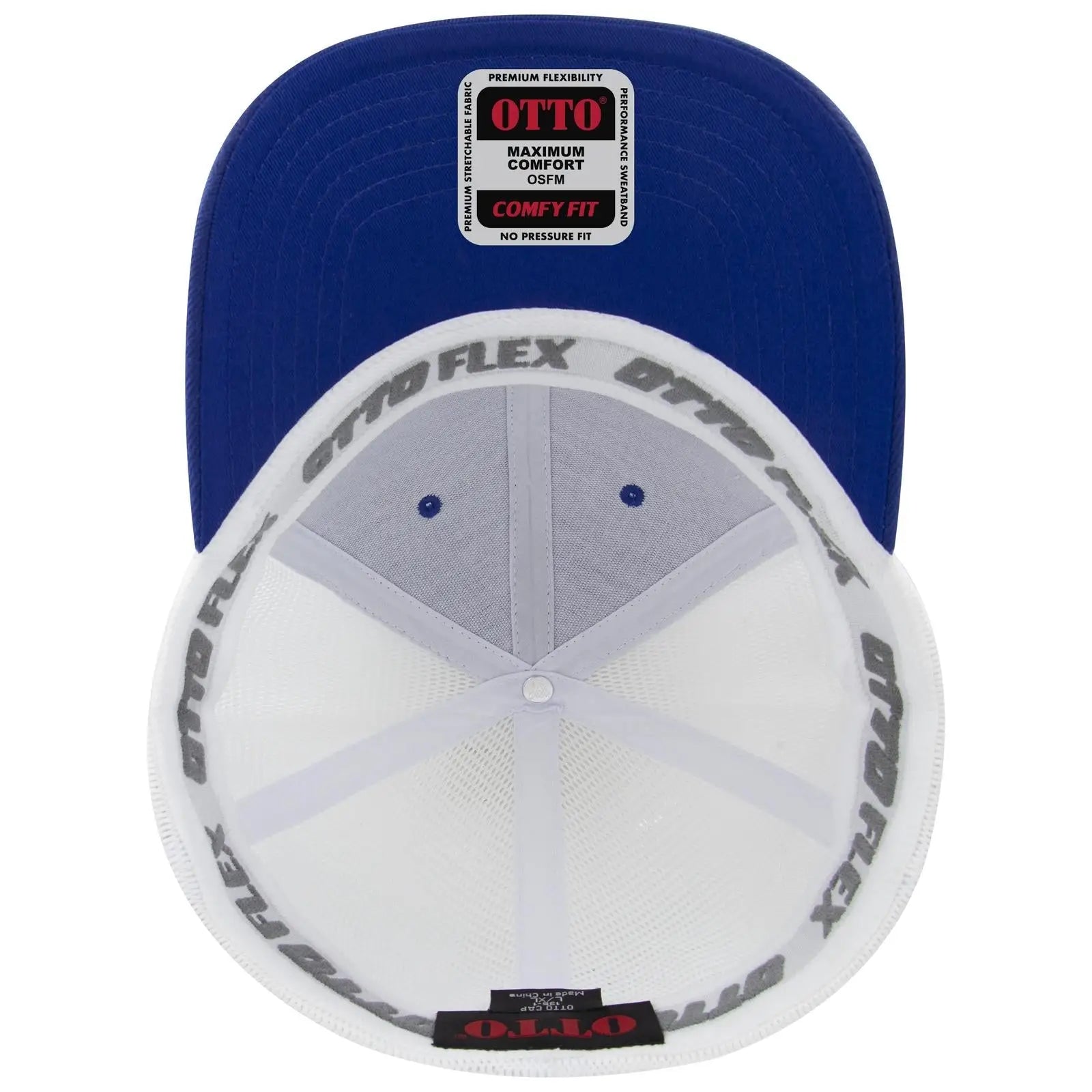 OTTO 135-1 ’OTTO Flex’ Fitted 6 Panel Low Profile Mesh Back Trucker Cap - Ryl/Wht