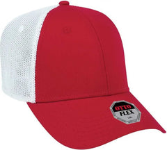 OTTO 135-1230 Flex 6 Panel Low Profile Mesh Back Style Cap - Red Red White - Red White / S/M