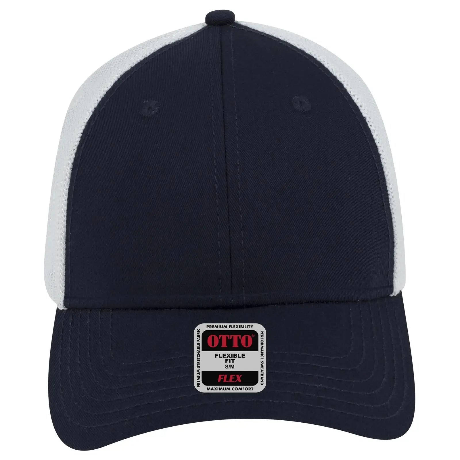 OTTO 135-1230 ’OTTO Flex’ Fitted 6 Panel Low Profile Mesh Back Trucker Cap - Nvy/Nvy/Wht