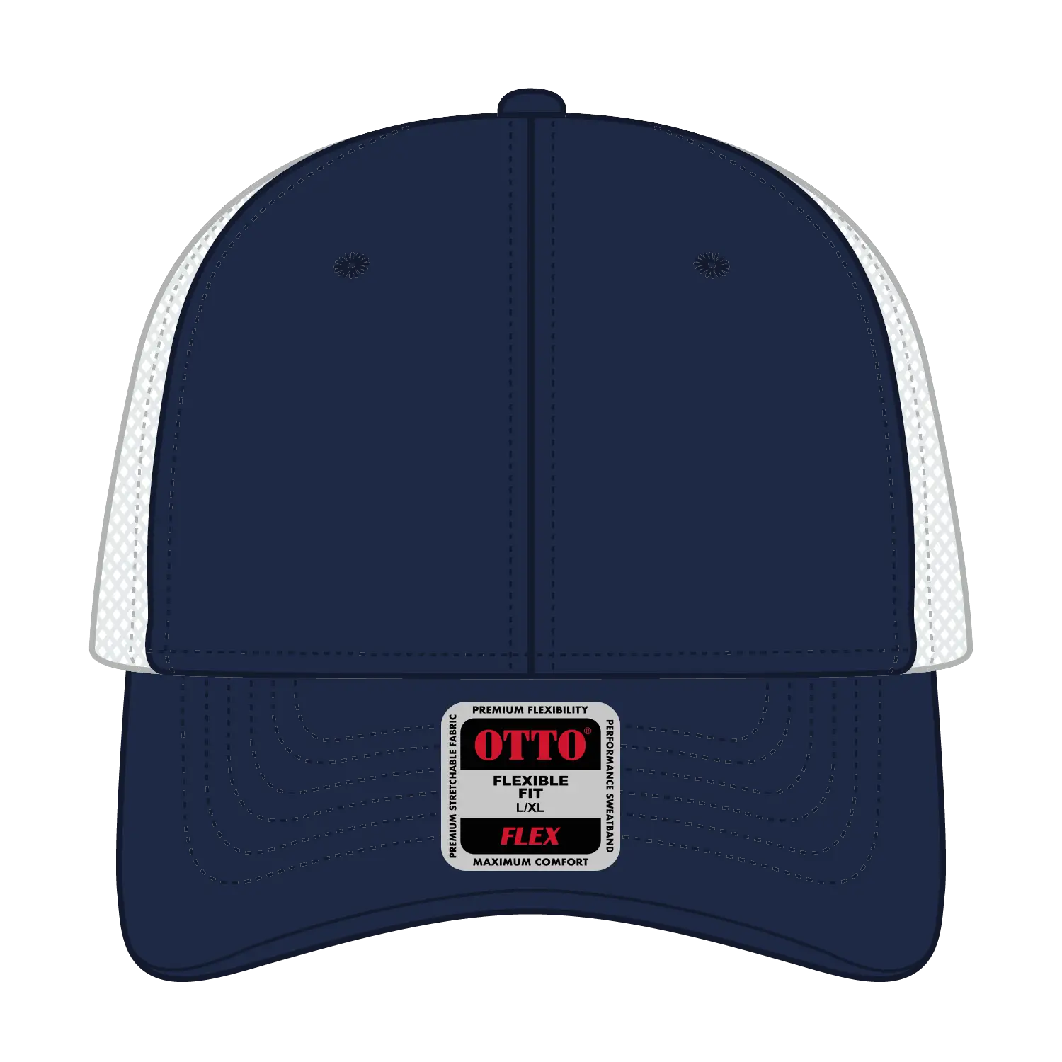 OTTO 135-1230 ’OTTO Flex’ Fitted 6 Panel Low Profile Mesh Back Trucker Cap - Nvy/Nvy/Wht - Nvy/Nvy/Wht / 7 3/8’’ - 7
