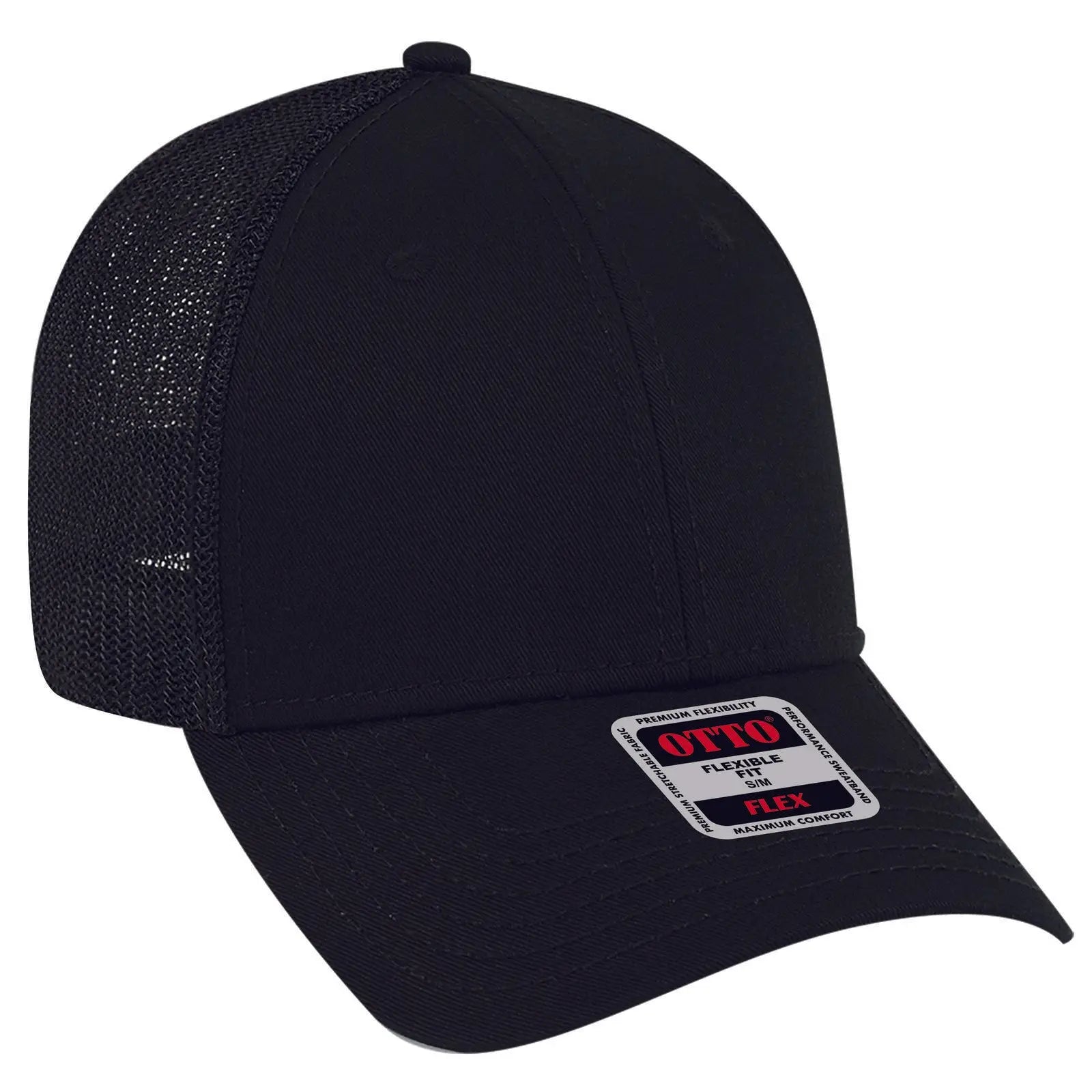 OTTO 135-1230 ’OTTO Flex’ Fitted 6 Panel Low Profile Mesh Back Trucker Cap - Black