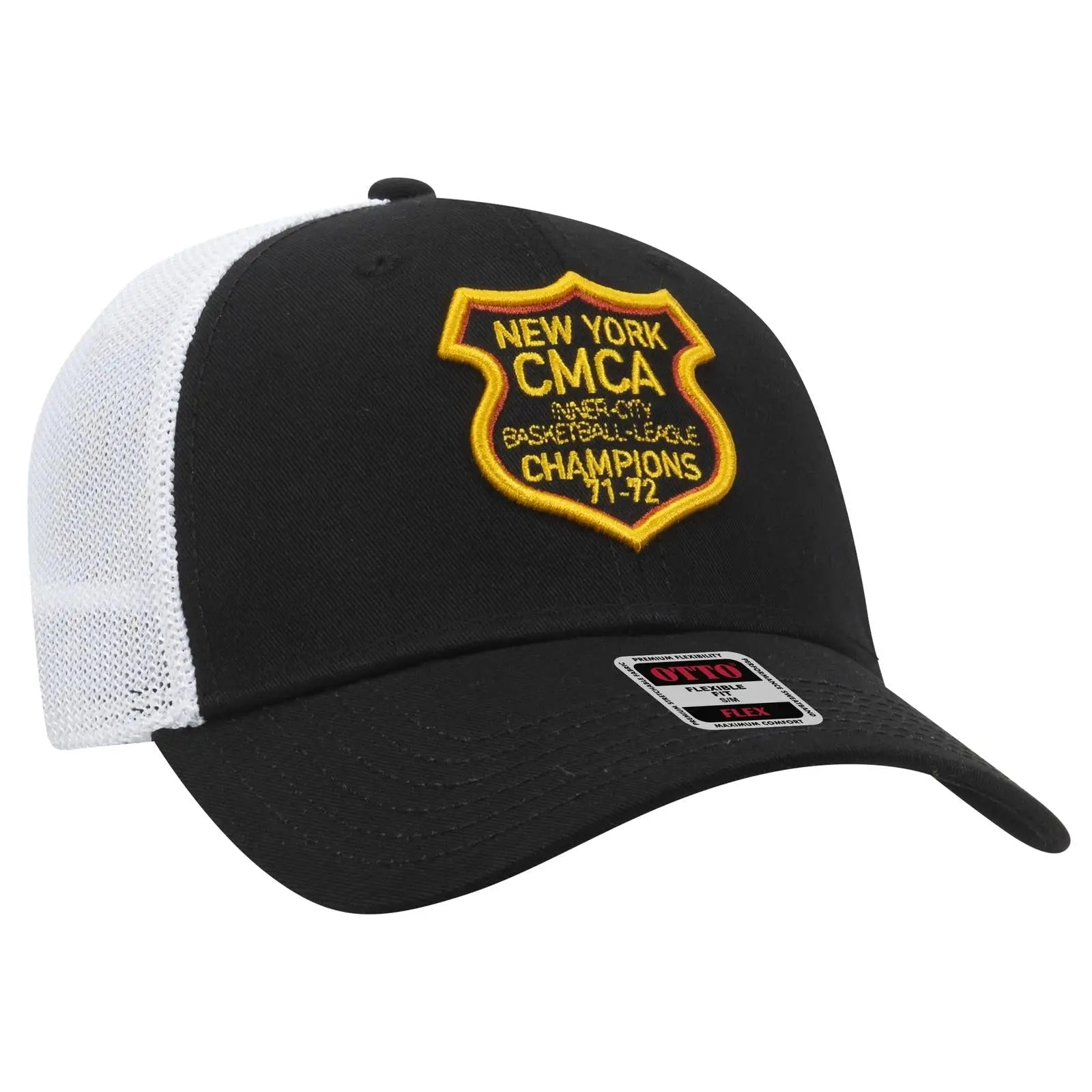 OTTO 135-1230 ’OTTO Flex’ Fitted 6 Panel Low Profile Mesh Back Trucker Cap - Blk/Blk/Wht