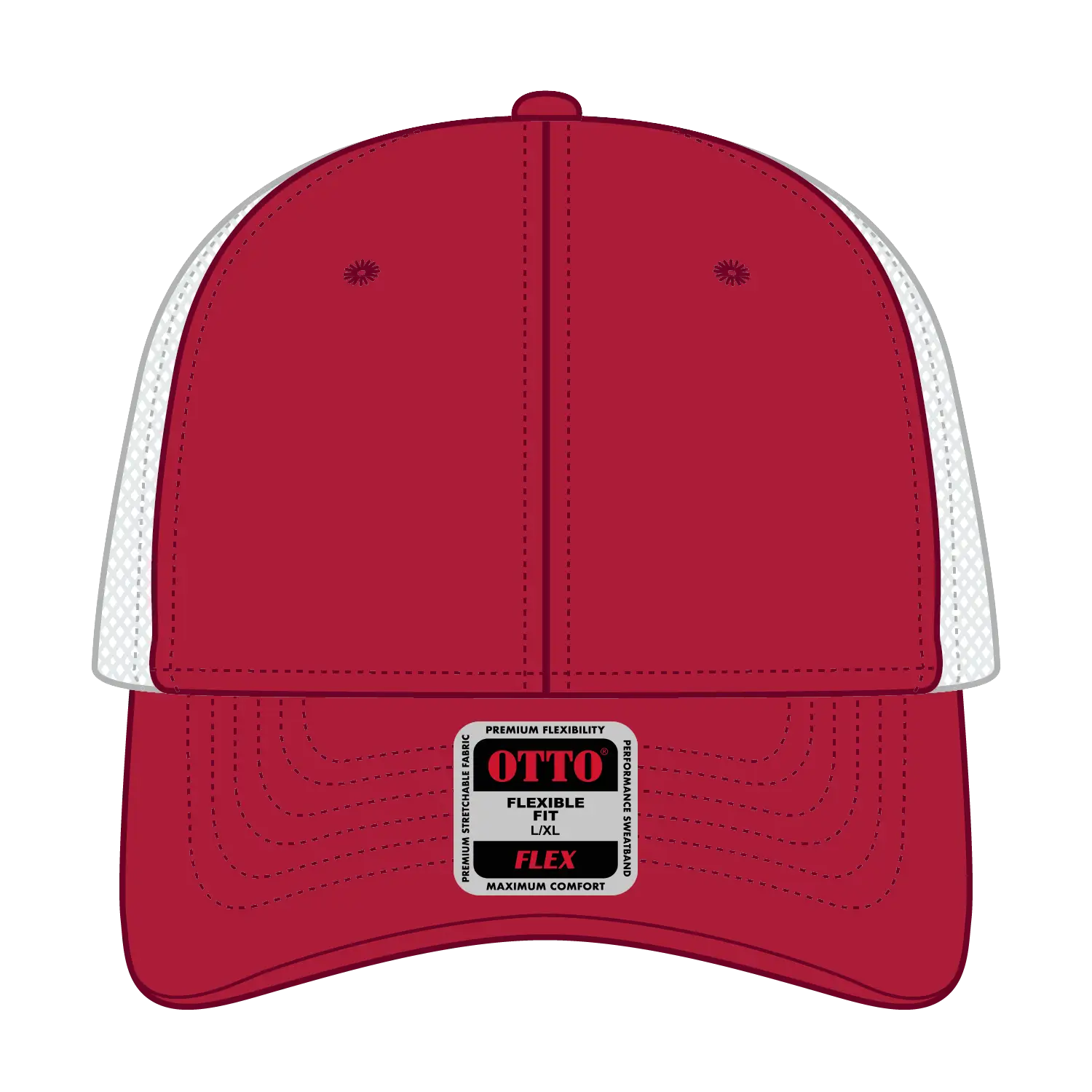 OTTO 135-1230 ’OTTO Flex’ Fitted 6 Panel Low Profile Mesh Back Trucker Cap - Red/Red/Wht - Red/Red/Wht / 7 3/8’’ - 7