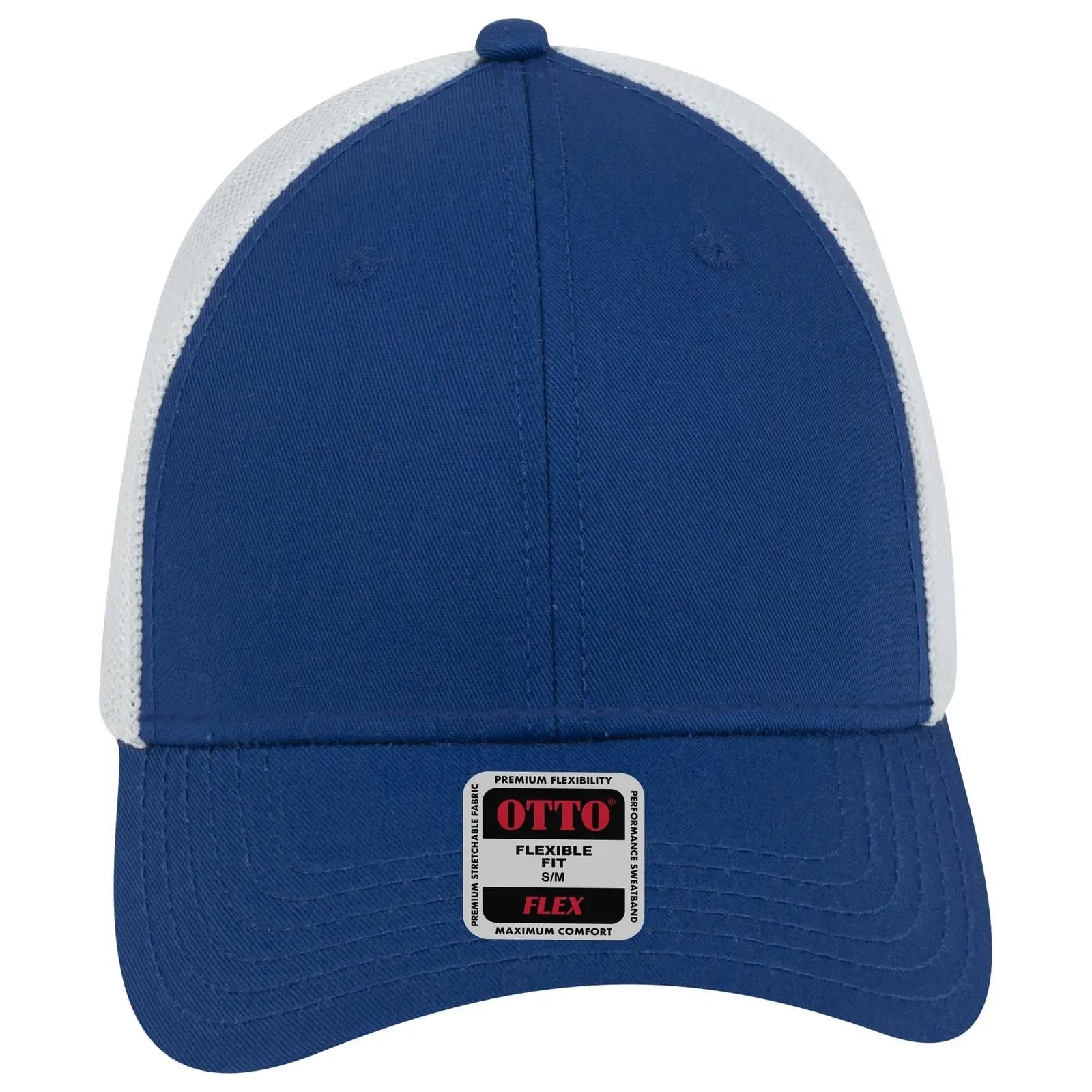 OTTO 135-1230 ’OTTO Flex’ Fitted 6 Panel Low Profile Mesh Back Trucker Cap - Ryl/Ryl/Wht