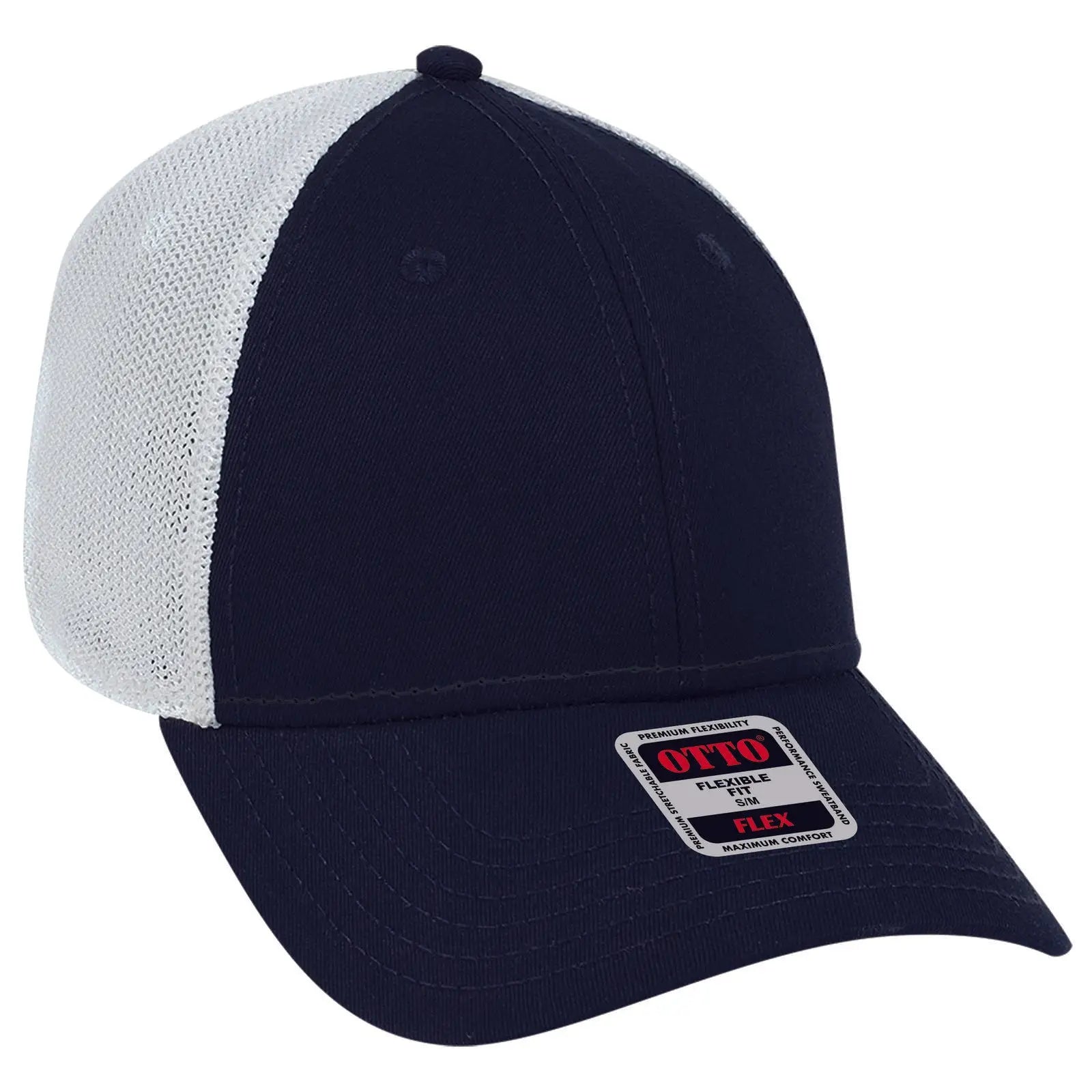 OTTO 135-1230 ’OTTO Flex’ Fitted 6 Panel Low Profile Mesh Back Trucker Cap - Nvy/Nvy/Wht