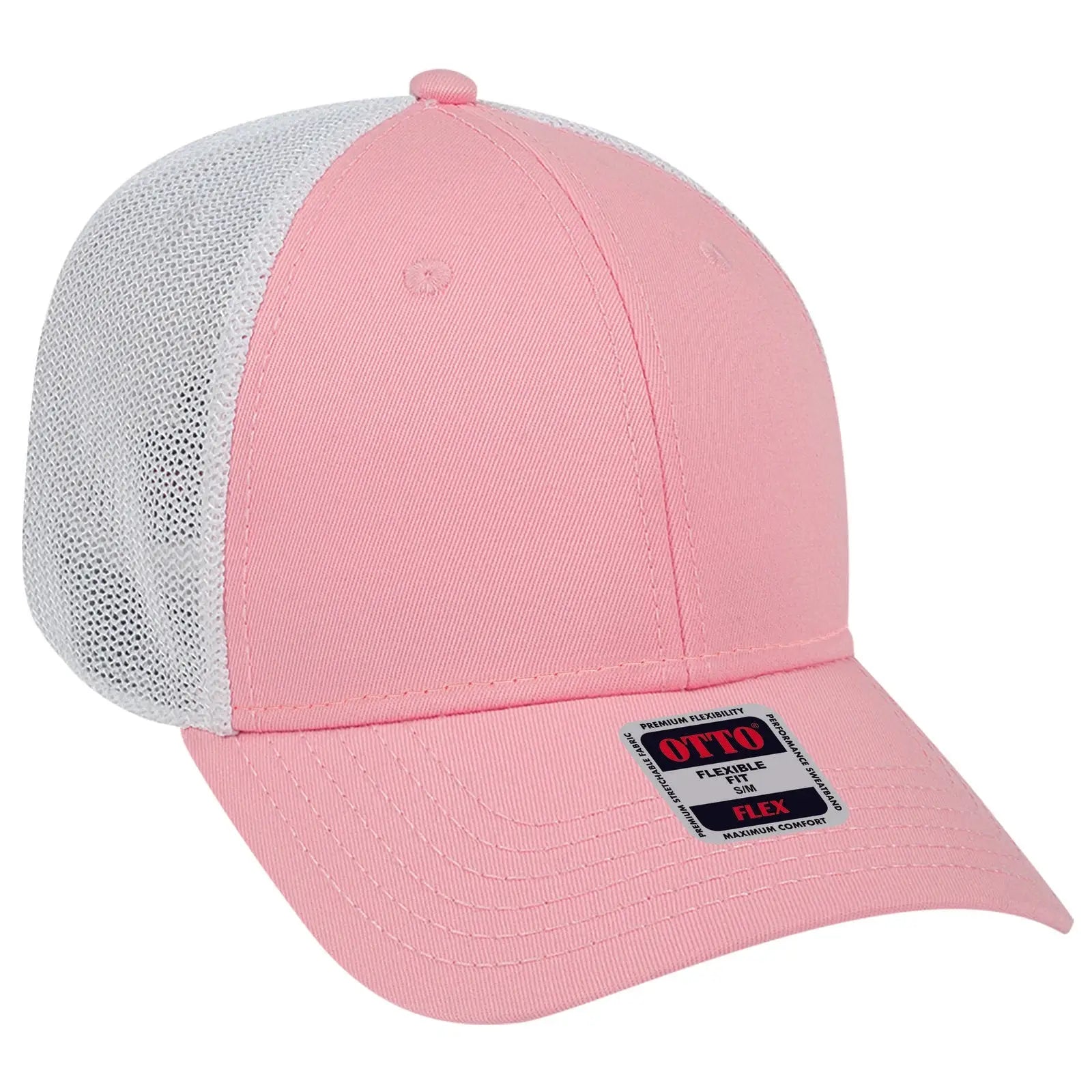 OTTO 135-1230 ’OTTO Flex’ Fitted 6 Panel Low Profile Mesh Back Trucker Cap - Pnk/Pnk/Wht