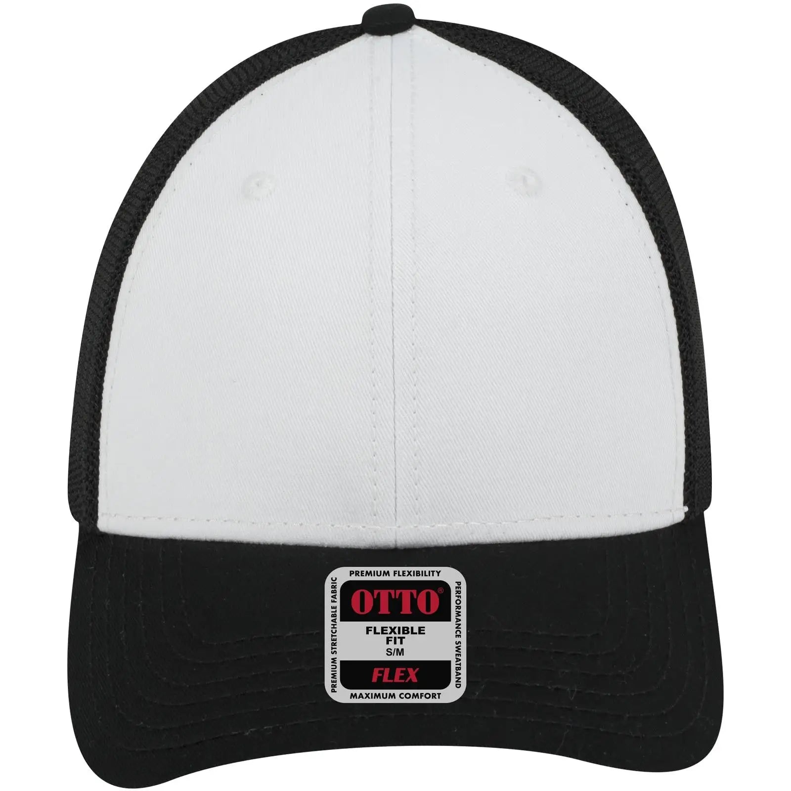 OTTO 135-1230 ’OTTO Flex’ Fitted 6 Panel Low Profile Mesh Back Trucker Cap - Blk/Wht/Blk