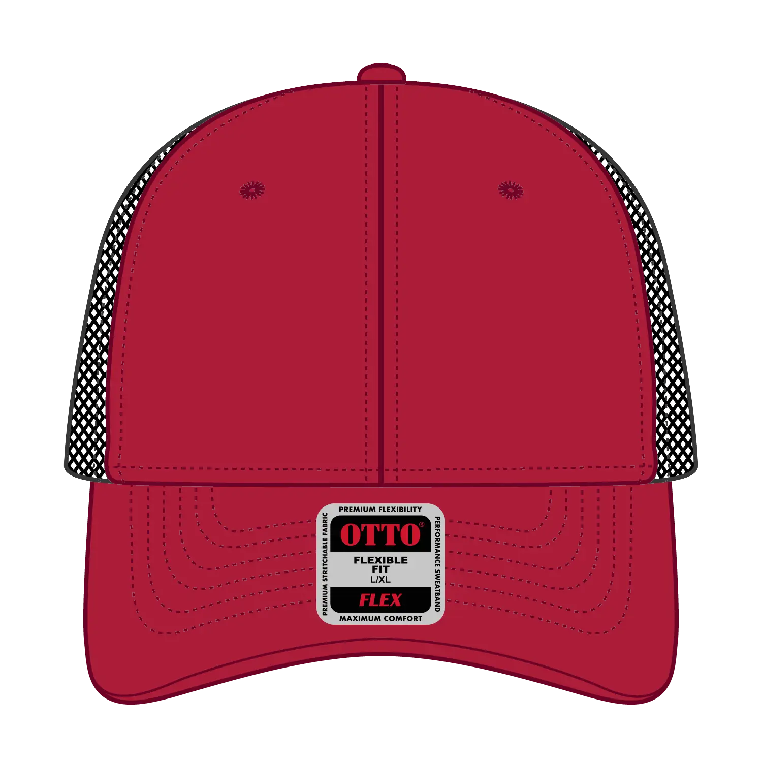 OTTO 135-1230 ’OTTO Flex’ Fitted 6 Panel Low Profile Mesh Back Trucker Cap - Red/Red/Blk - Red/Red/Blk / 7 3/8’’ - 7
