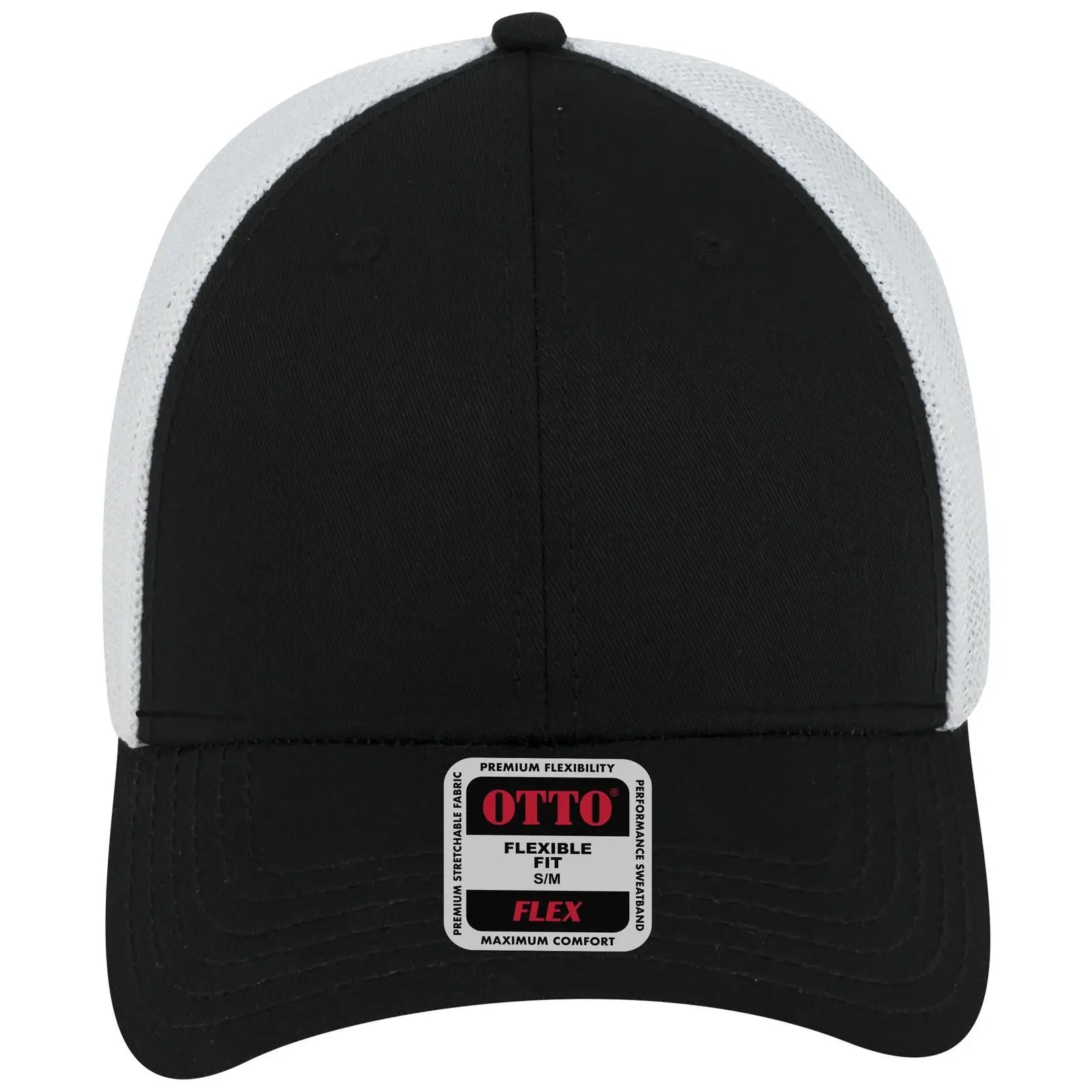 OTTO 135-1230 ’OTTO Flex’ Fitted 6 Panel Low Profile Mesh Back Trucker Cap - Blk/Blk/Wht