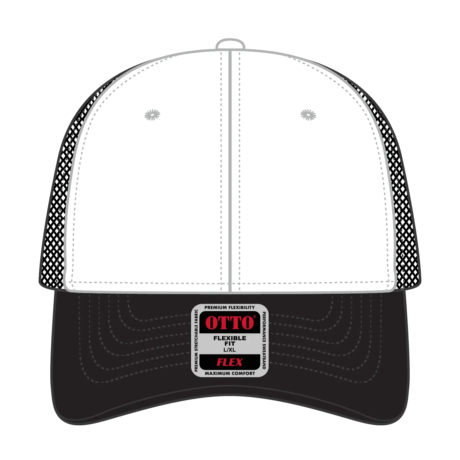 OTTO 135-1230 ’OTTO Flex’ Fitted 6 Panel Low Profile Mesh Back Trucker Cap - Blk/Wht/Blk - Blk/Wht/Blk / 7 3/8’’ - 7