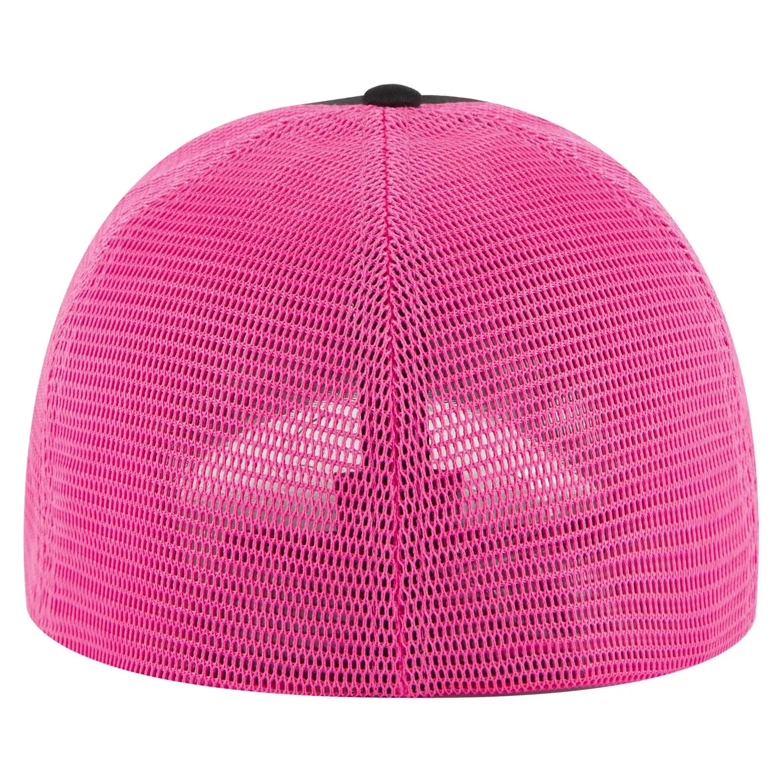 OTTO 135-2 ’OTTO Flex’ Fitted 6 Panel Low Profile Mesh Back Trucker Cap - Blk/Blk/N.Pnk