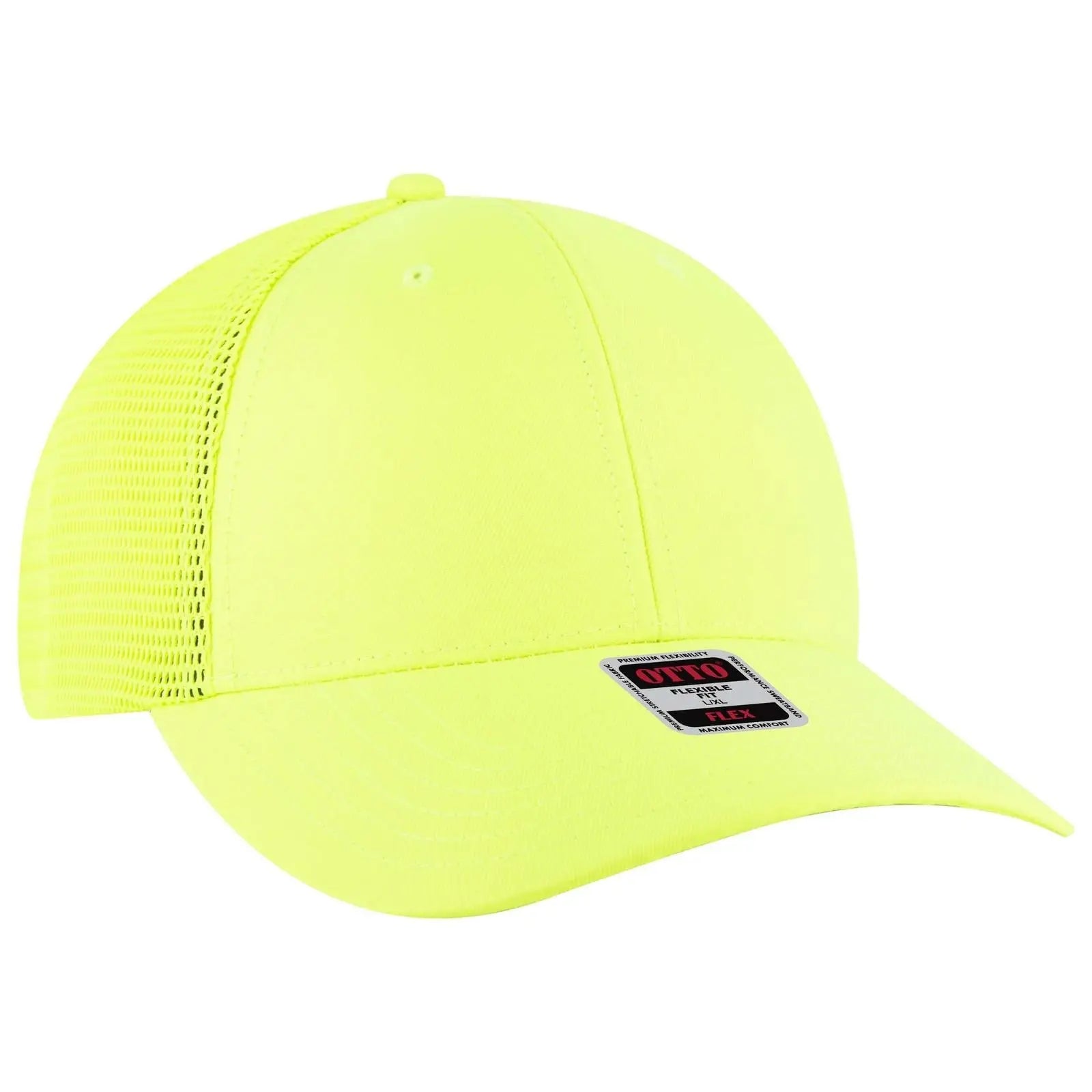 OTTO 135-2 ’OTTO Flex’ Fitted 6 Panel Low Profile Mesh Back Trucker Cap - N. Yellow