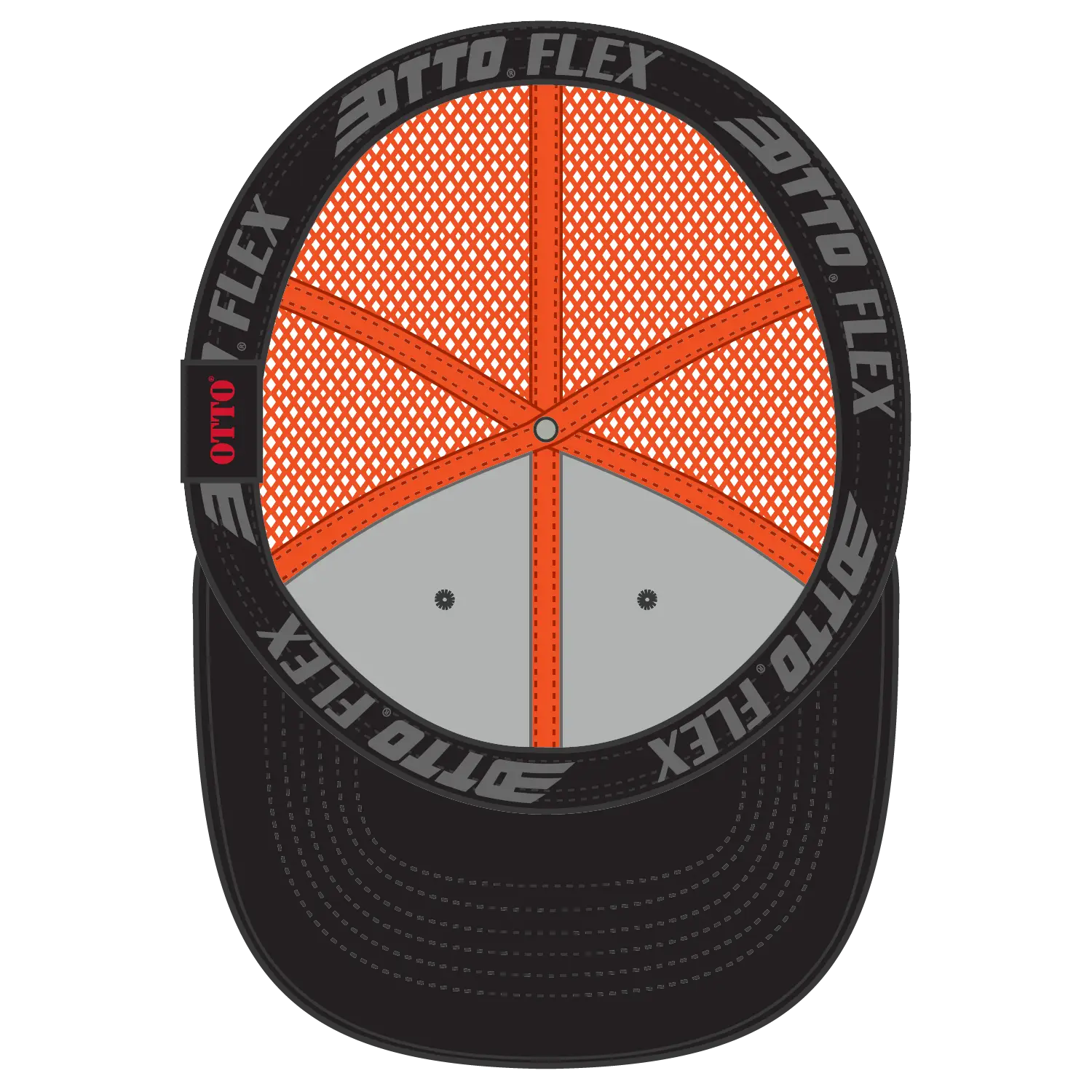 OTTO 135-2 ’OTTO Flex’ Fitted 6 Panel Low Profile Mesh Back Trucker Cap - Blk/Blk/N Org