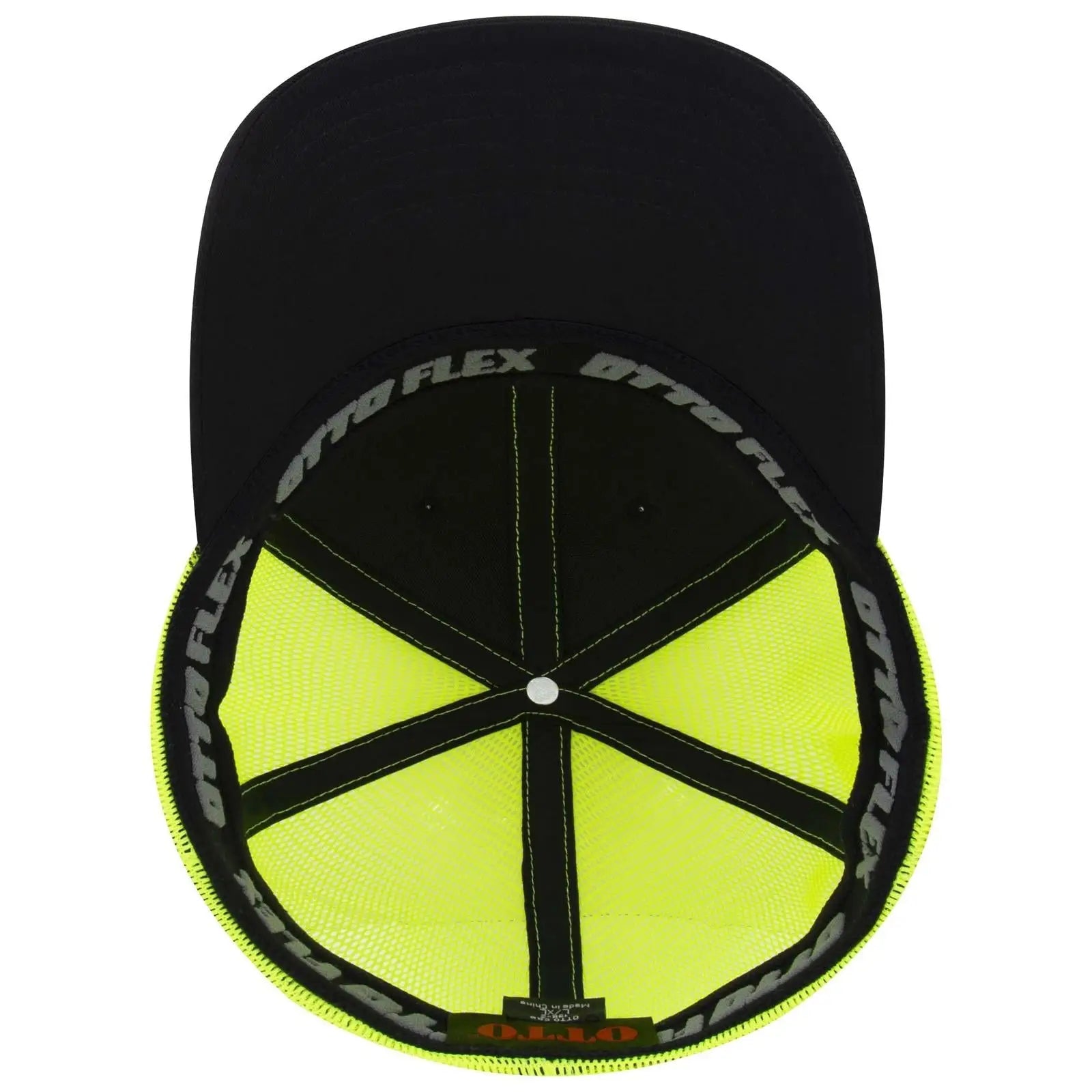 OTTO 135-2 ’OTTO Flex’ Fitted 6 Panel Low Profile Mesh Back Trucker Cap - Blk/Blk/N.Ylw