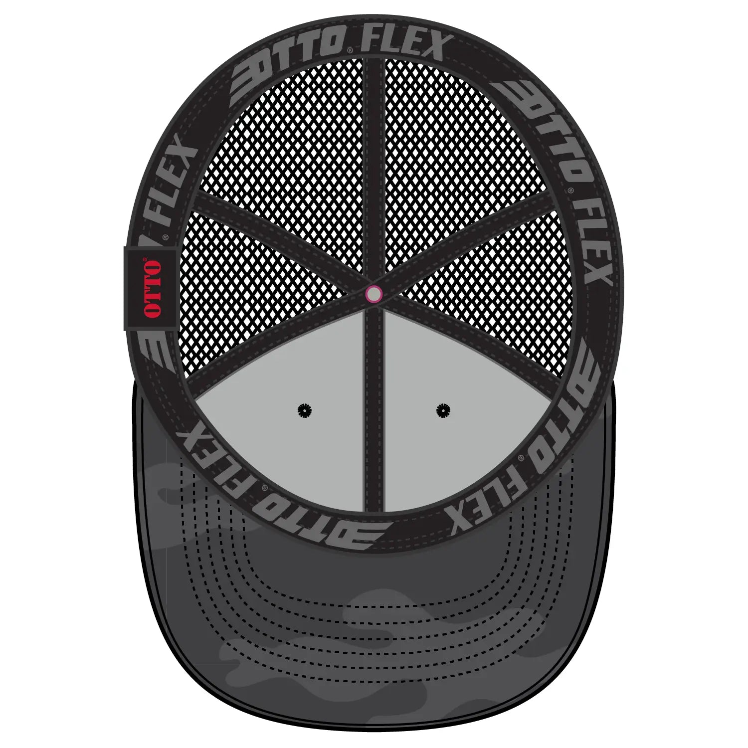OTTO 135-2 ’OTTO Flex’ Fitted 6 Panel Low Profile Mesh Back Trucker Cap - Ch. Gry/Blk/Blk