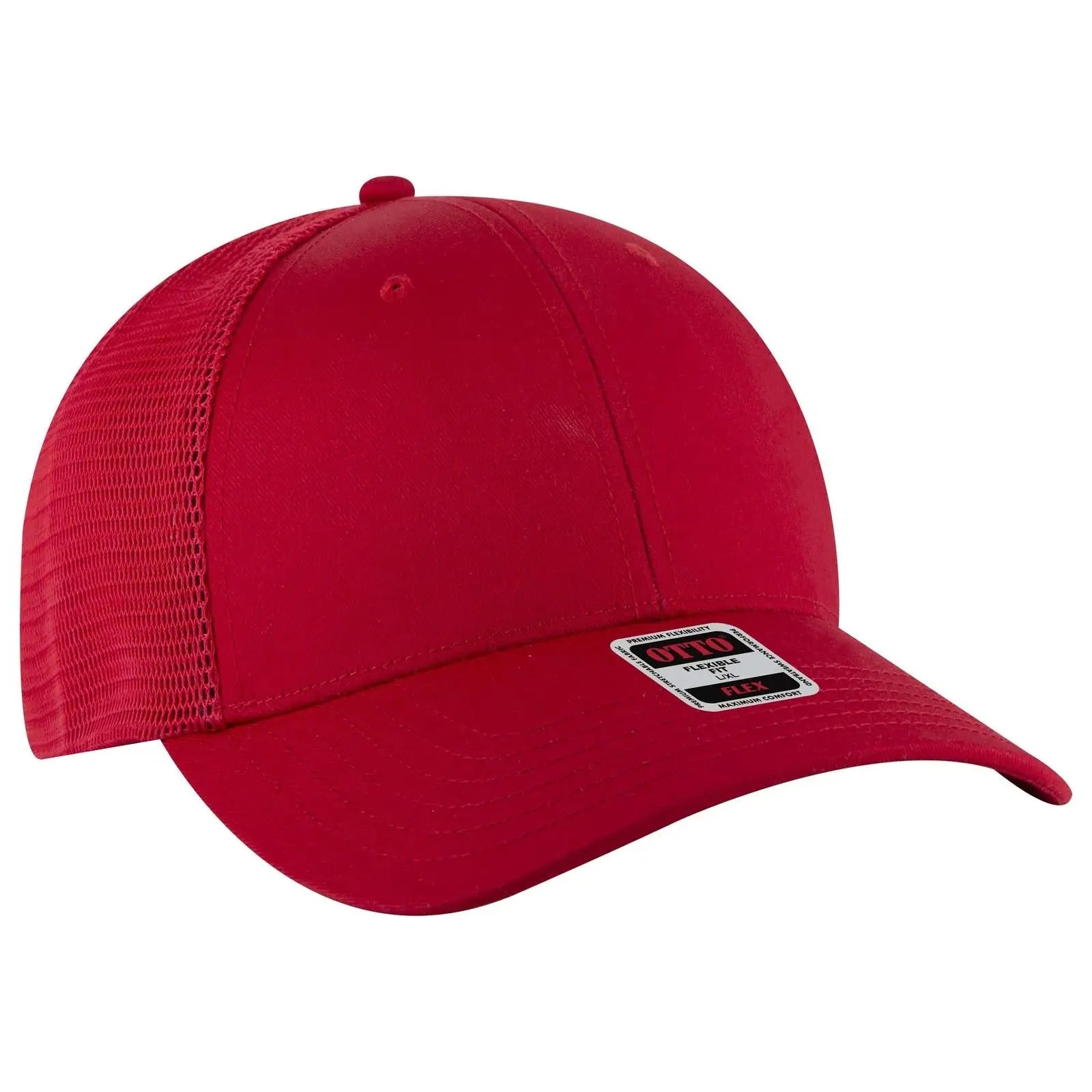 OTTO 135-2 ’OTTO Flex’ Fitted 6 Panel Low Profile Mesh Back Trucker Cap - Red