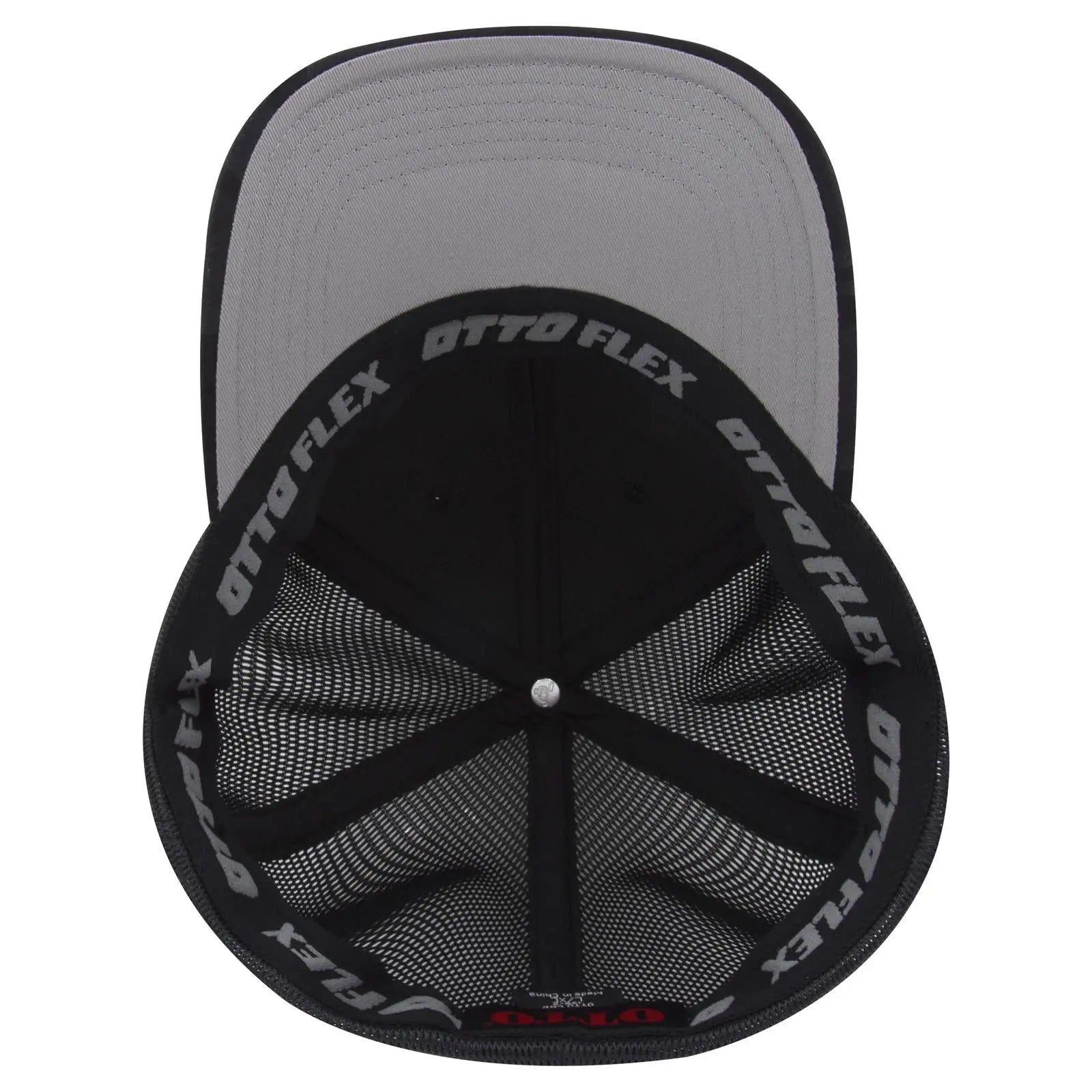 OTTO 135-2 ’OTTO Flex’ Fitted 6 Panel Low Profile Mesh Back Trucker Cap - Blk/Ch.Gry/Blk
