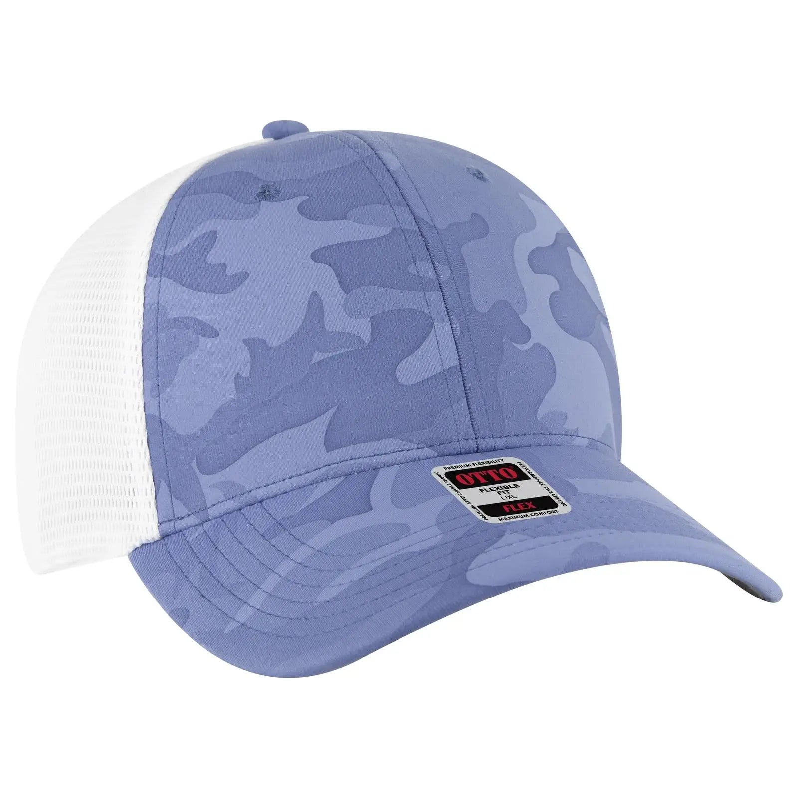 OTTO 135-2 ’OTTO Flex’ Fitted 6 Panel Low Profile Mesh Back Trucker Cap - Cb.Blu/Sk.Blu/Wht