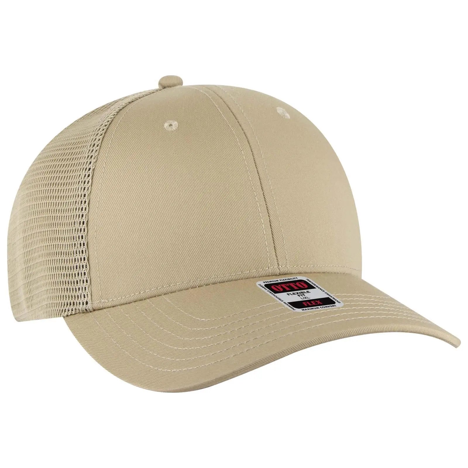 OTTO 135-2 ’OTTO Flex’ Fitted 6 Panel Low Profile Mesh Back Trucker Cap - Khaki