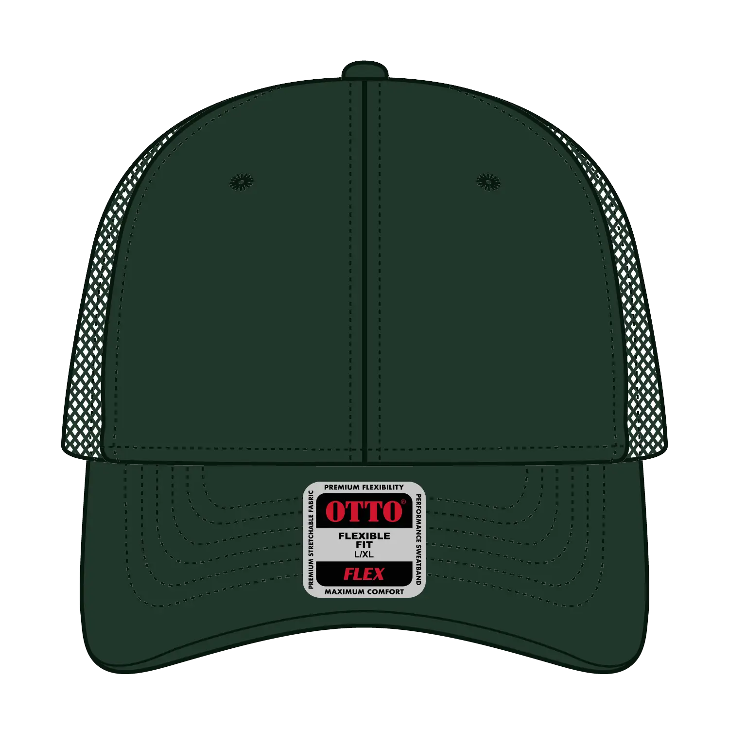 OTTO 135-2 ’OTTO Flex’ Fitted 6 Panel Low Profile Mesh Back Trucker Cap - Dk. Green - Dk. Green / 7 3/8’’ - 7 5/8’’