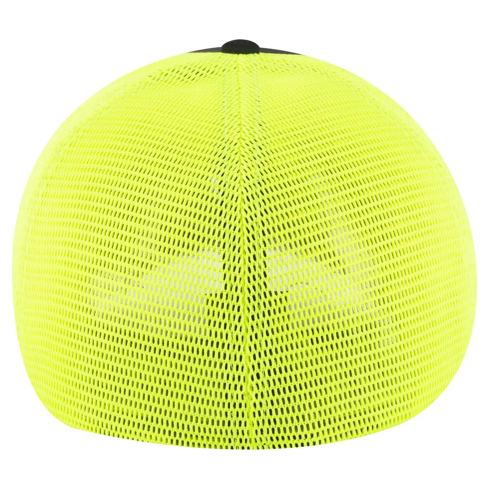 OTTO 135-2 ’OTTO Flex’ Fitted 6 Panel Low Profile Mesh Back Trucker Cap - Blk/Blk/N.Ylw