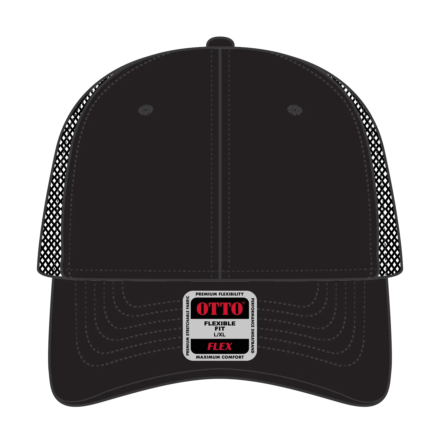 OTTO 135-2 ’OTTO Flex’ Fitted 6 Panel Low Profile Mesh Back Trucker Cap - Black - Black / 7 3/8’’ - 7 5/8’’