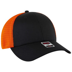 OTTO 135-2 ’OTTO Flex’ Fitted 6 Panel Low Profile Mesh Back Trucker Cap - Blk/Blk/Org
