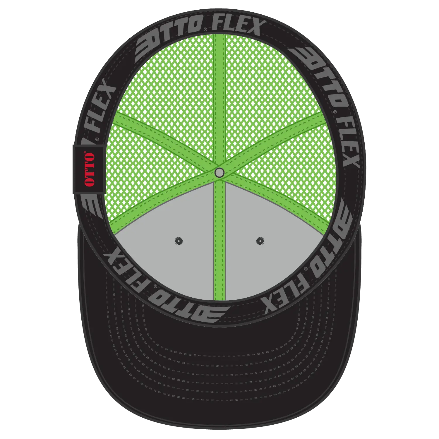 OTTO 135-2 ’OTTO Flex’ Fitted 6 Panel Low Profile Mesh Back Trucker Cap - Blk/Blk/N.Grn