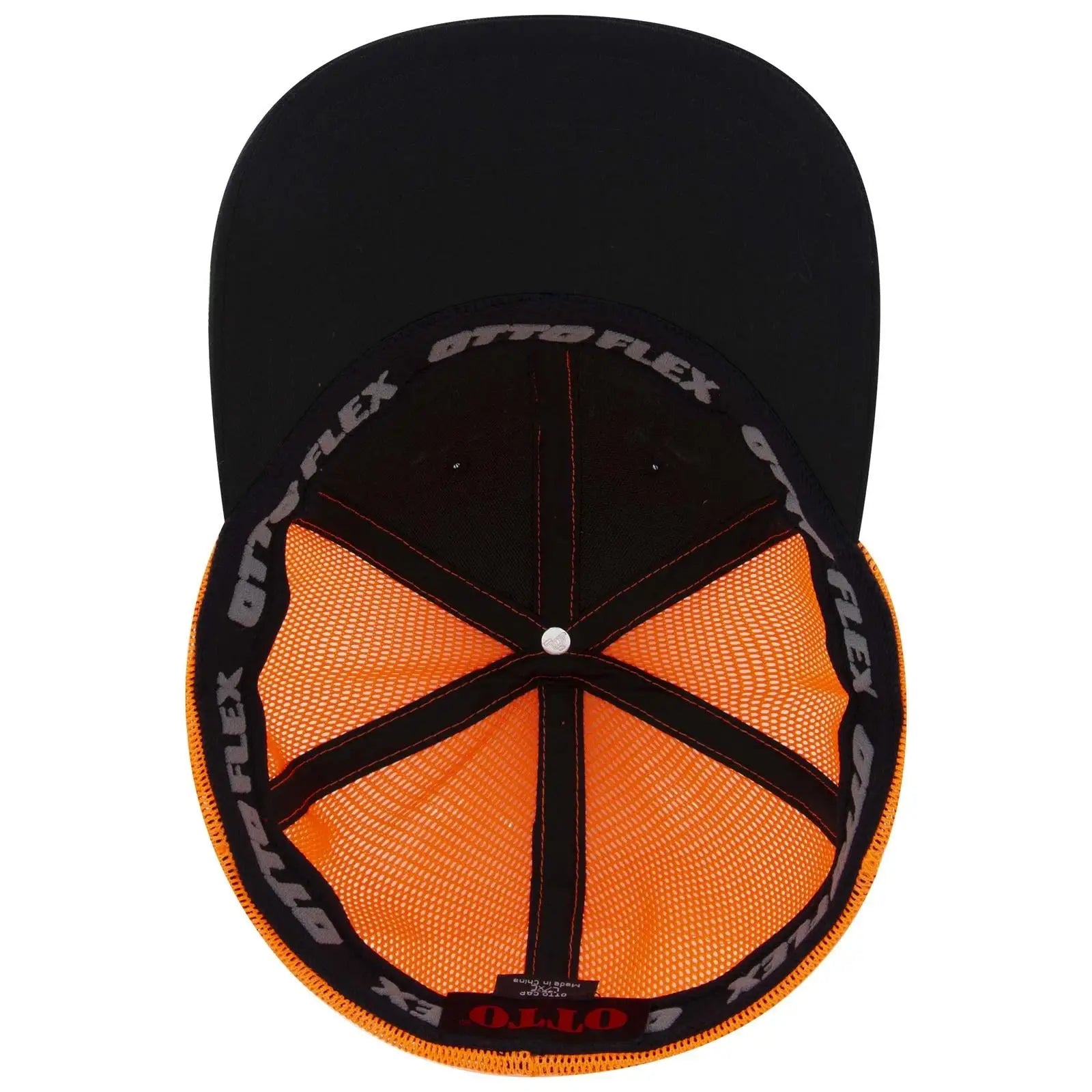 OTTO 135-2 ’OTTO Flex’ Fitted 6 Panel Low Profile Mesh Back Trucker Cap - Blk/Blk/N Org