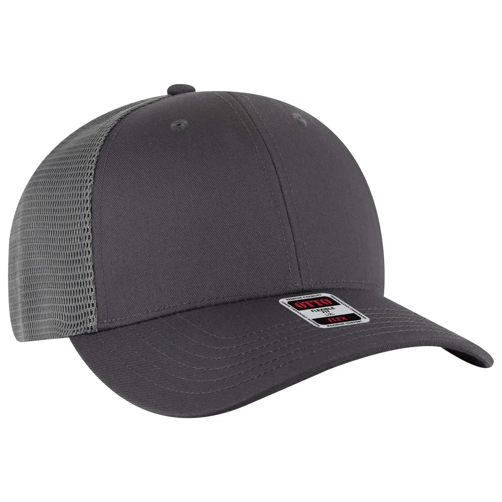 OTTO 135-2 ’OTTO Flex’ Fitted 6 Panel Low Profile Mesh Back Trucker Cap - Char. Gray
