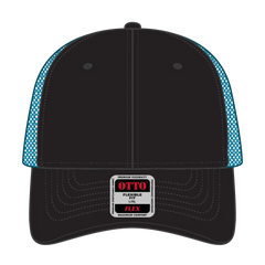 OTTO 135-2 ’OTTO Flex’ Fitted 6 Panel Low Profile Mesh Back Trucker Cap - Blk/Blk/N.Blue - Blk/Blk/N.Blue / 7 3/8’’ - 7