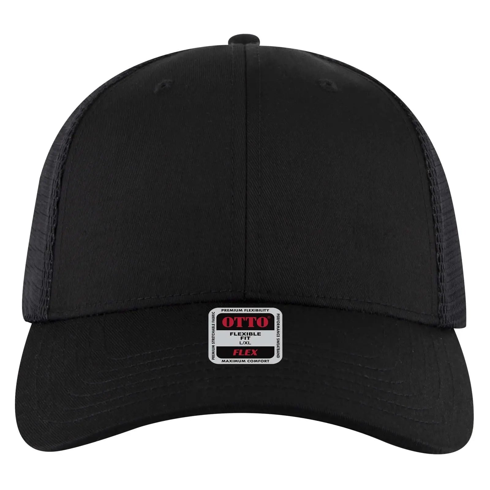 OTTO 135-2 ’OTTO Flex’ Fitted 6 Panel Low Profile Mesh Back Trucker Cap - Black
