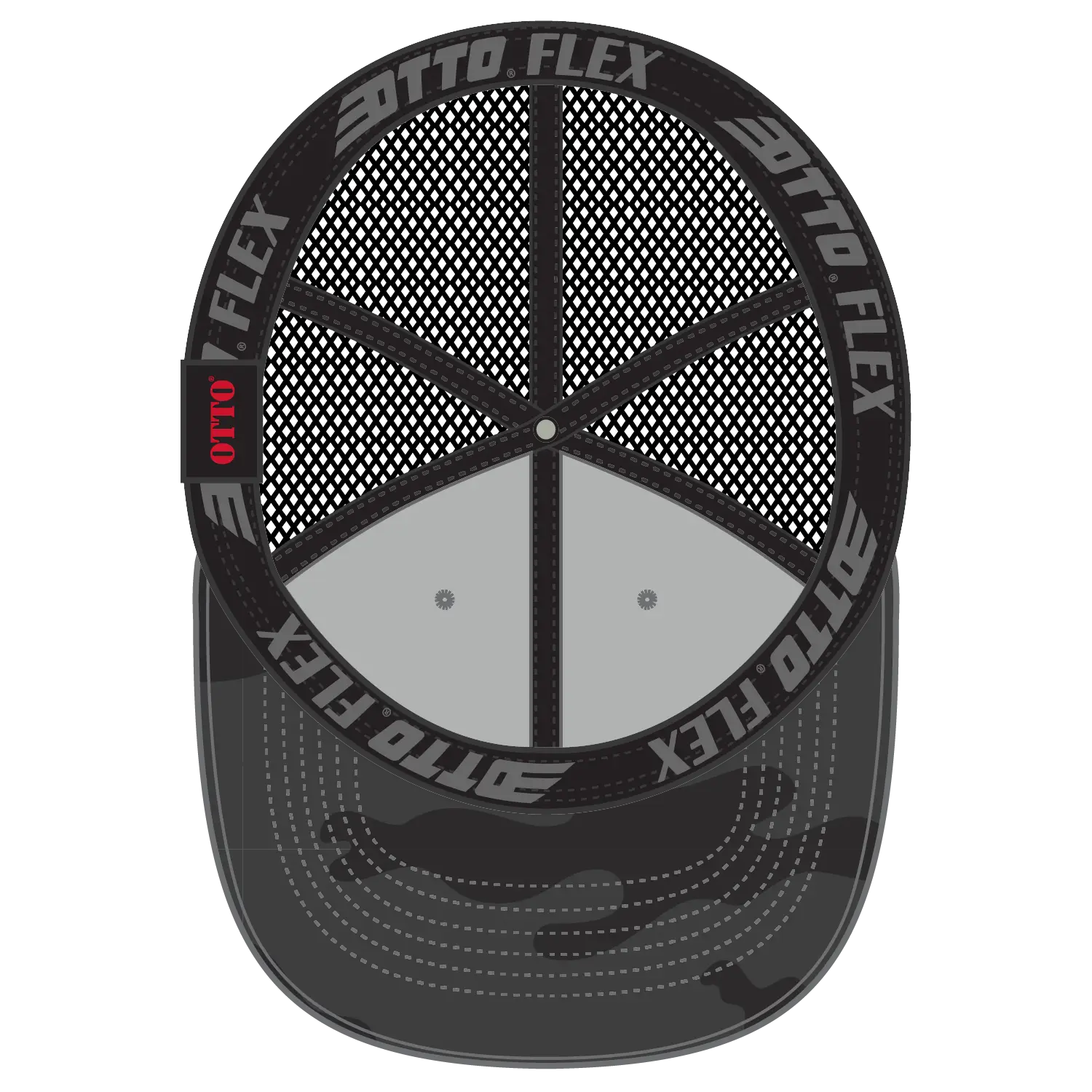 OTTO 135-2 ’OTTO Flex’ Fitted 6 Panel Low Profile Mesh Back Trucker Cap - Blk/Ch.Gry/Blk