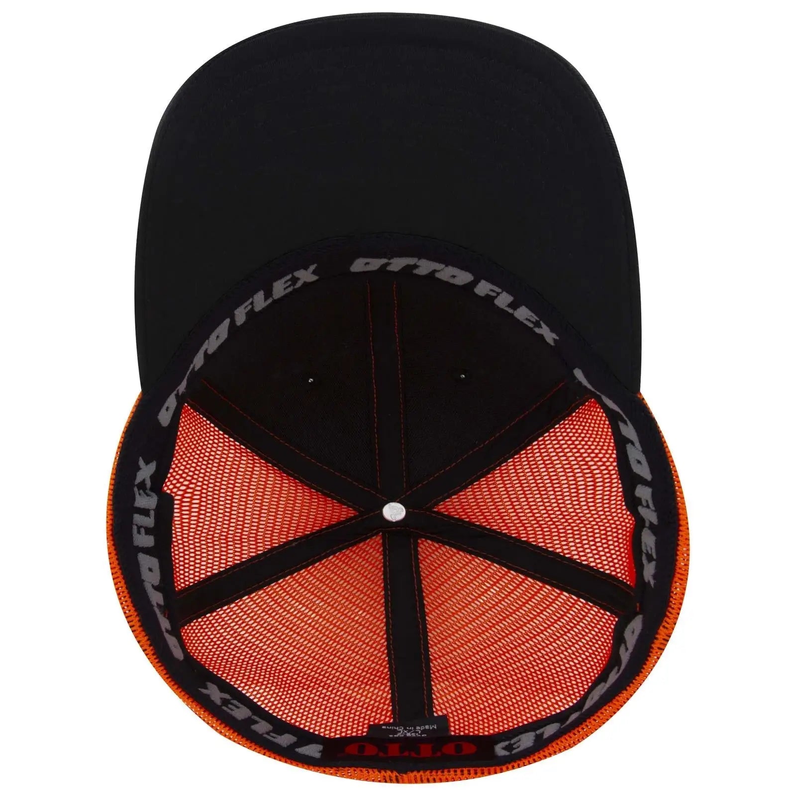OTTO 135-2 ’OTTO Flex’ Fitted 6 Panel Low Profile Mesh Back Trucker Cap - Blk/Blk/Org
