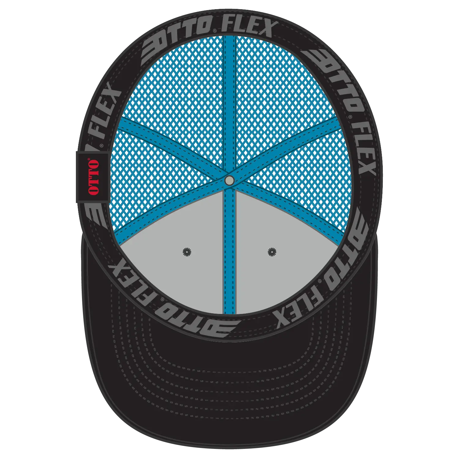 OTTO 135-2 ’OTTO Flex’ Fitted 6 Panel Low Profile Mesh Back Trucker Cap - Blk/Blk/N.Blue