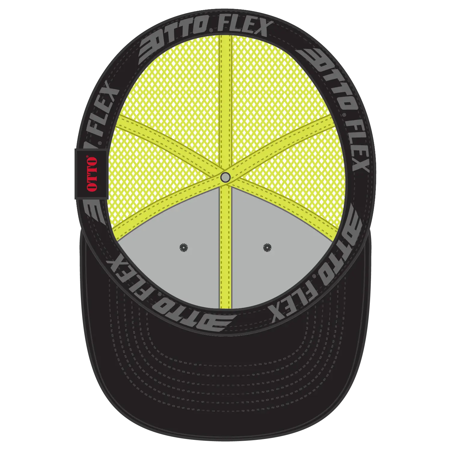 OTTO 135-2 ’OTTO Flex’ Fitted 6 Panel Low Profile Mesh Back Trucker Cap - Blk/Blk/N.Ylw