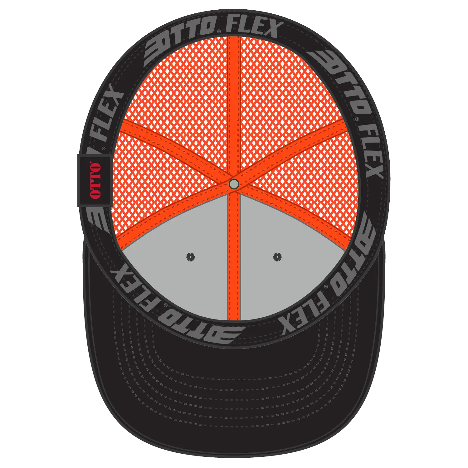 OTTO 135-2 ’OTTO Flex’ Fitted 6 Panel Low Profile Mesh Back Trucker Cap - Blk/Blk/Org
