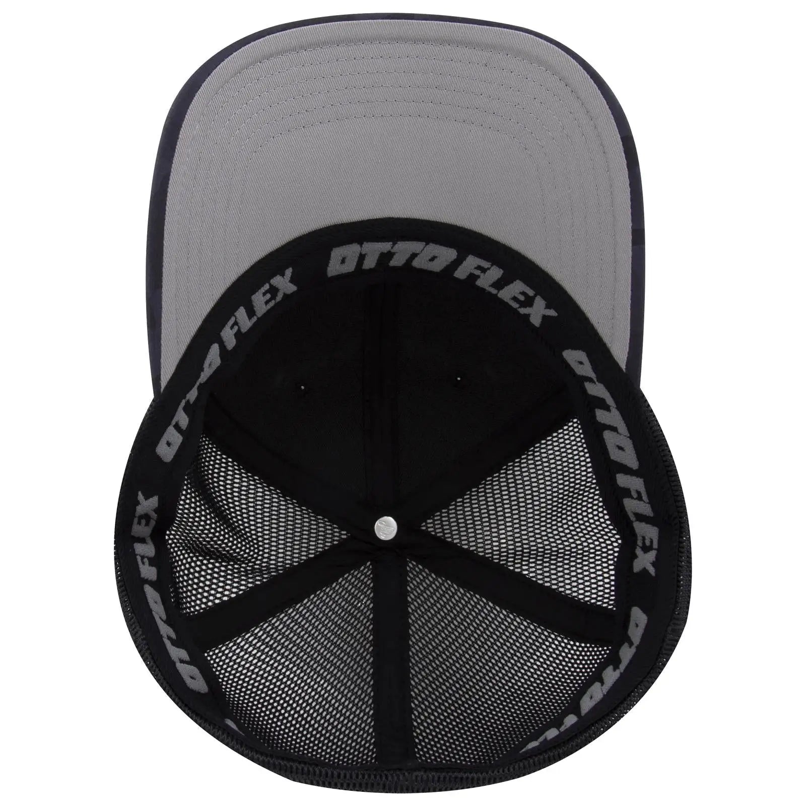OTTO 135-2 ’OTTO Flex’ Fitted 6 Panel Low Profile Mesh Back Trucker Cap - Ch. Gry/Blk/Blk