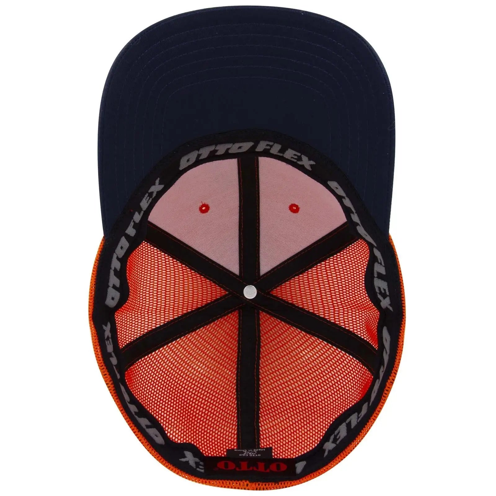 OTTO 135-2 ’OTTO Flex’ Fitted 6 Panel Low Profile Mesh Back Trucker Cap - Nvy/Org/Org