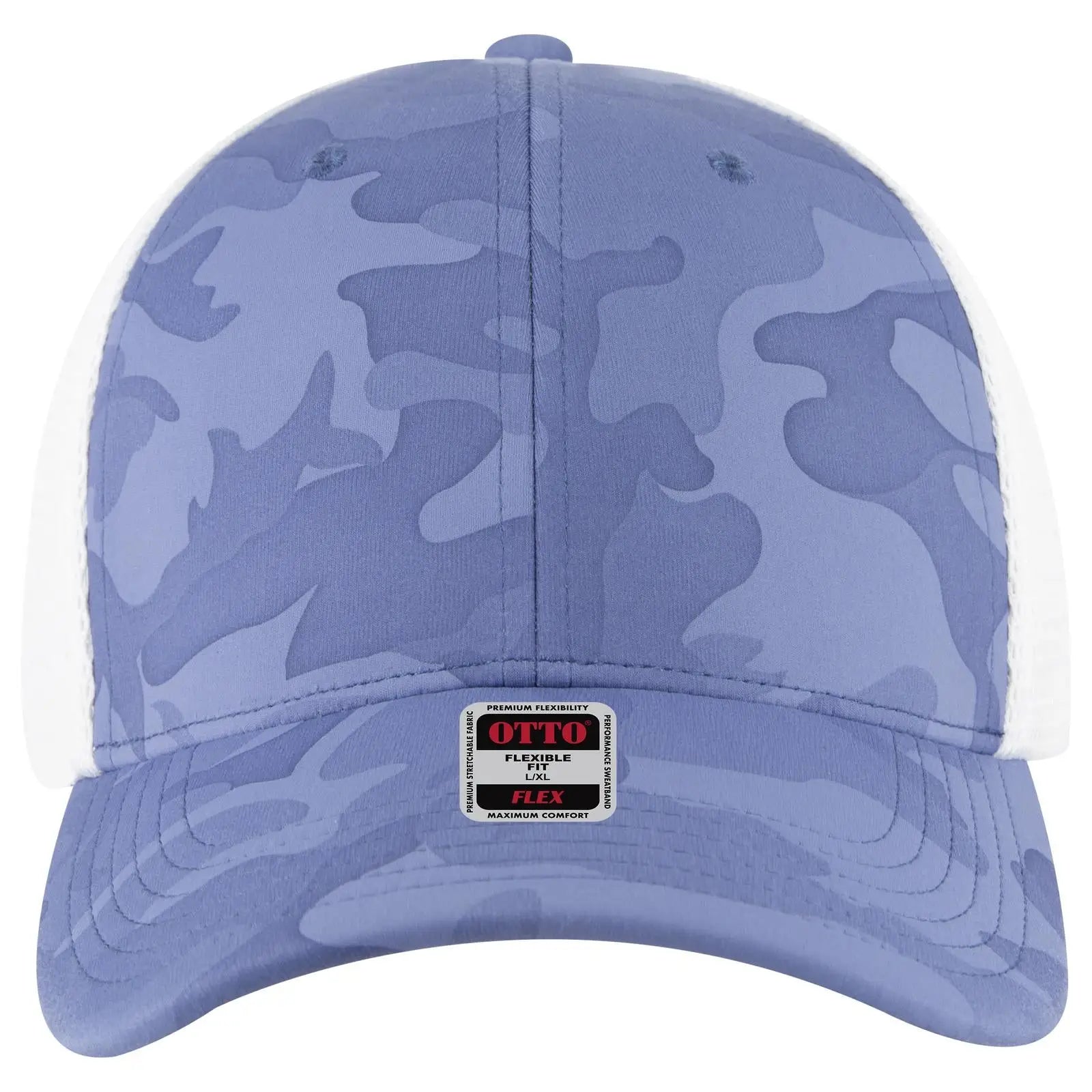 OTTO 135-2 ’OTTO Flex’ Fitted 6 Panel Low Profile Mesh Back Trucker Cap - Cb.Blu/Sk.Blu/Wht