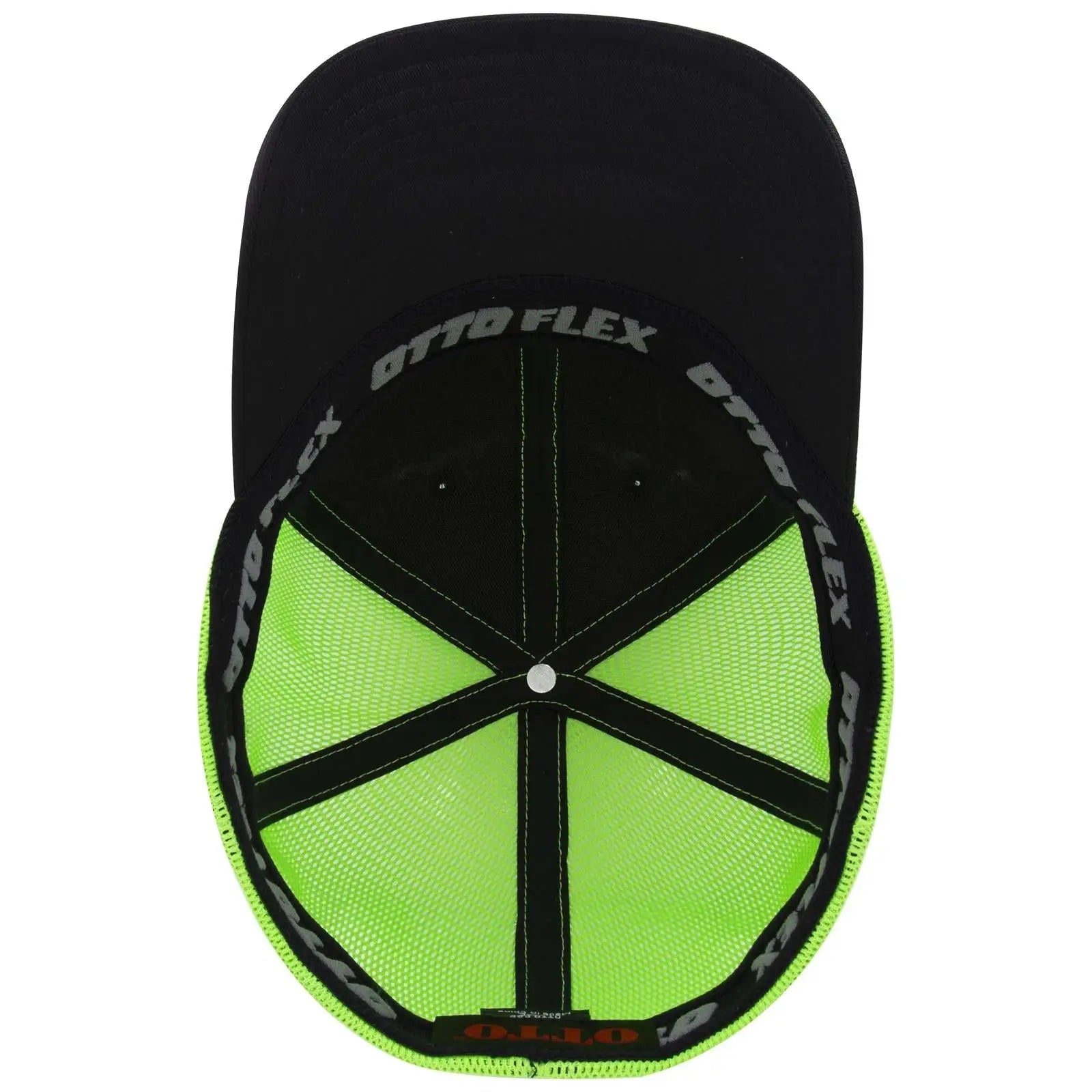 OTTO 135-2 ’OTTO Flex’ Fitted 6 Panel Low Profile Mesh Back Trucker Cap - Blk/Blk/N.Grn