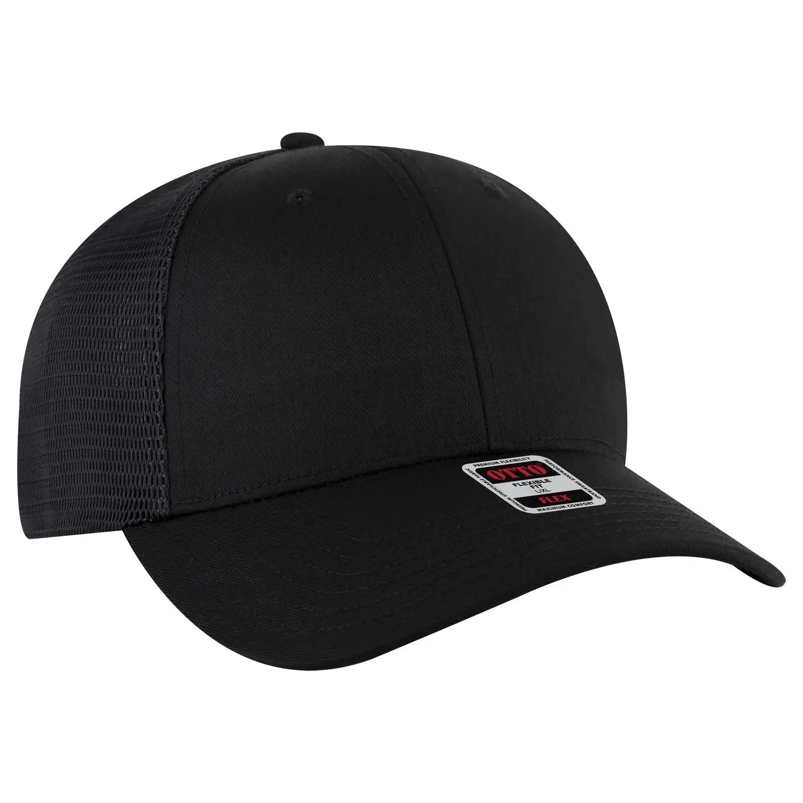 OTTO 135-2 ’OTTO Flex’ Fitted 6 Panel Low Profile Mesh Back Trucker Cap - Black