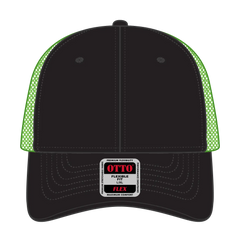 OTTO 135-2 ’OTTO Flex’ Fitted 6 Panel Low Profile Mesh Back Trucker Cap - Blk/Blk/N.Grn - Blk/Blk/N.Grn / 7 3/8’’ - 7
