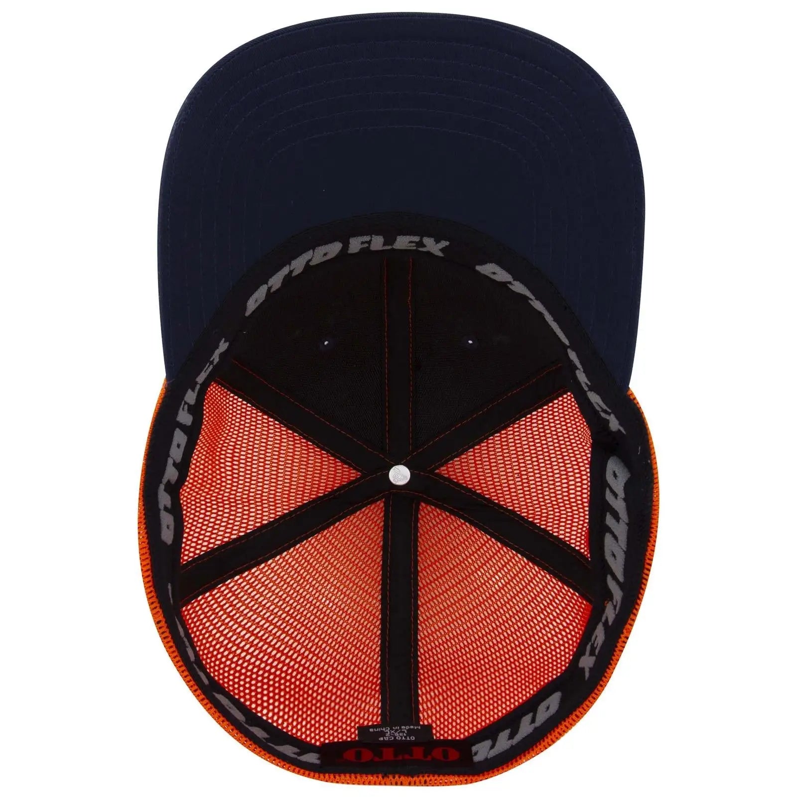 OTTO 135-2 ’OTTO Flex’ Fitted 6 Panel Low Profile Mesh Back Trucker Cap - Nvy/Nvy/Org