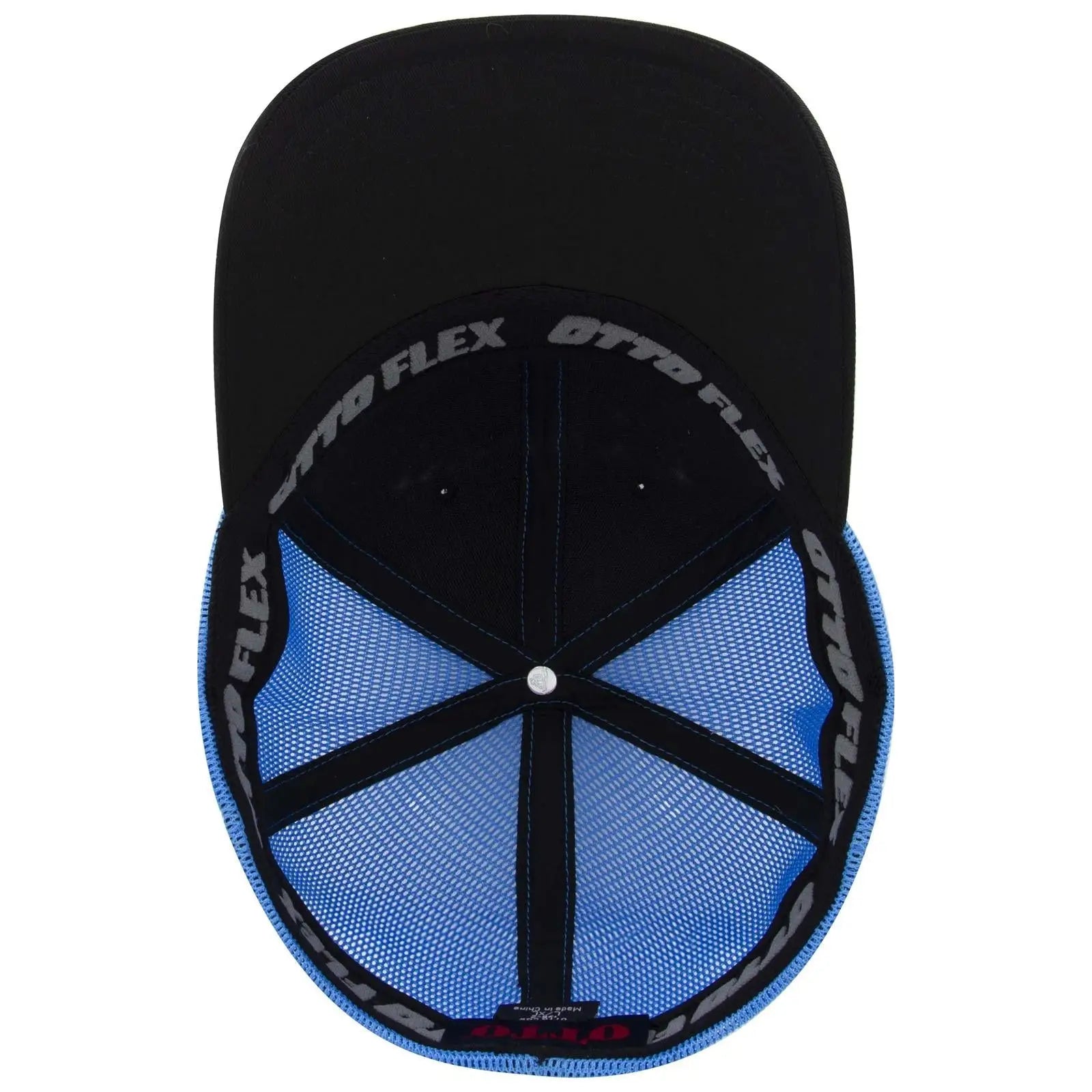 OTTO 135-2 ’OTTO Flex’ Fitted 6 Panel Low Profile Mesh Back Trucker Cap - Blk/Blk/N.Blue